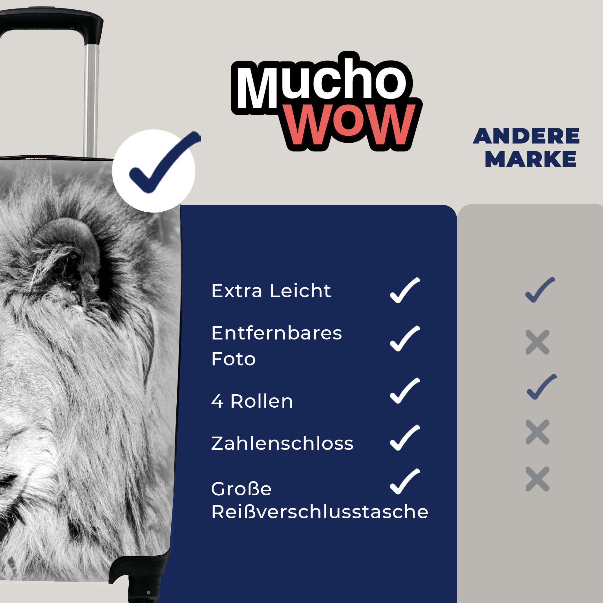 MuchoWow Ferien, Tiere rollen, - Handgepäck 4 Wild, Reisetasche Reisekoffer Löwe Handgepäckkoffer Trolley, - Rollen, mit für