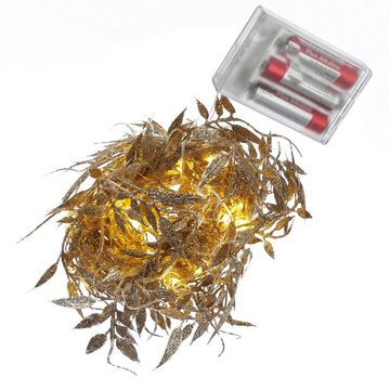 MARELIDA LED-Lichterkette Drahtlichterkette glitzernde Blätter Deko Girlande biegsam 150cm gold, 30-flammig