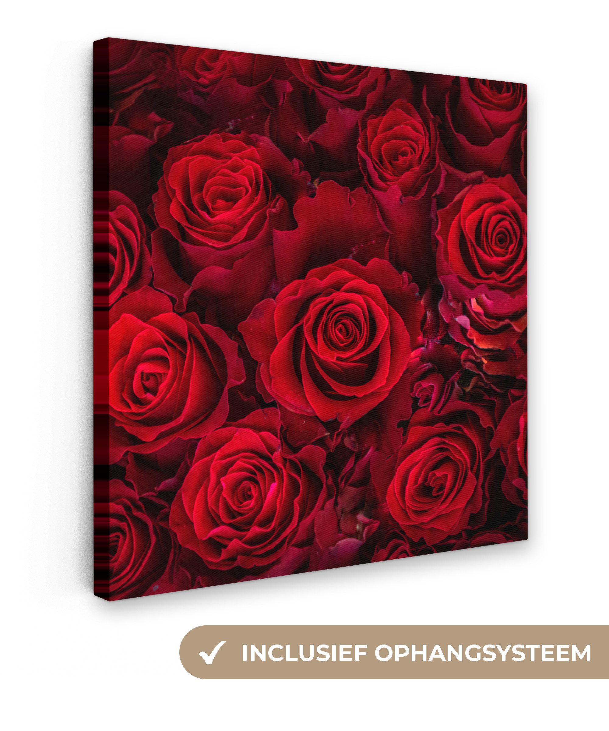 OneMillionCanvasses® Leinwandbild Blumen - Rosen - Rot, Fotodruck (1 St), Wandbild, Deko Schlafzimmer Wohnzimmer Flur 20x20 cm