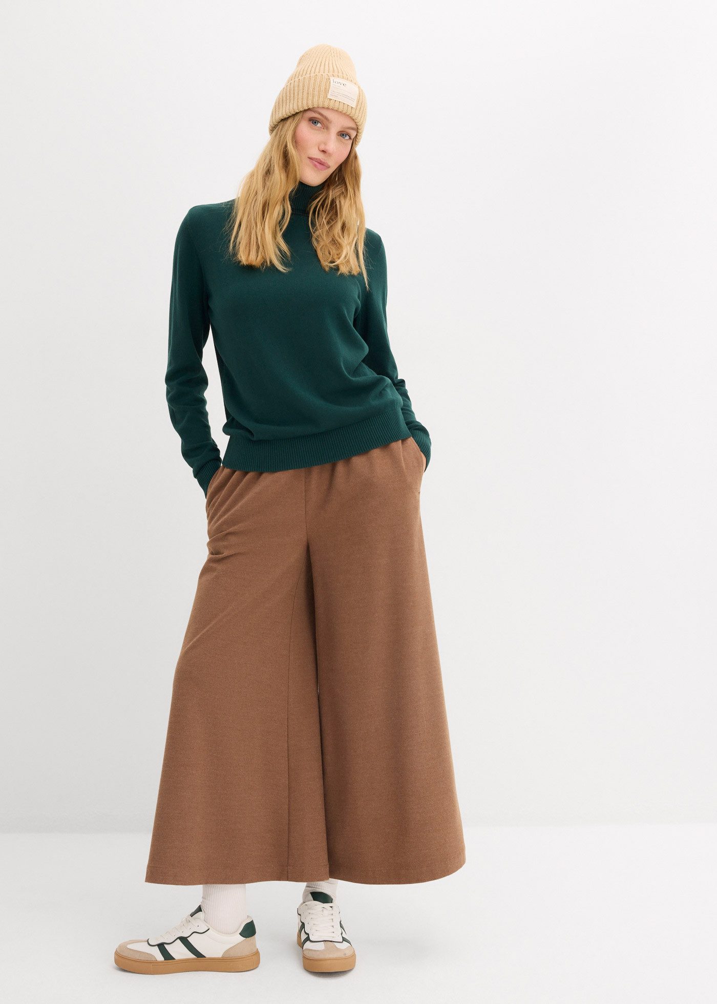 bonprix Rollkragenpullover aus Baumwolle und Polyamid, Rollkragen, figurbetonte Passform