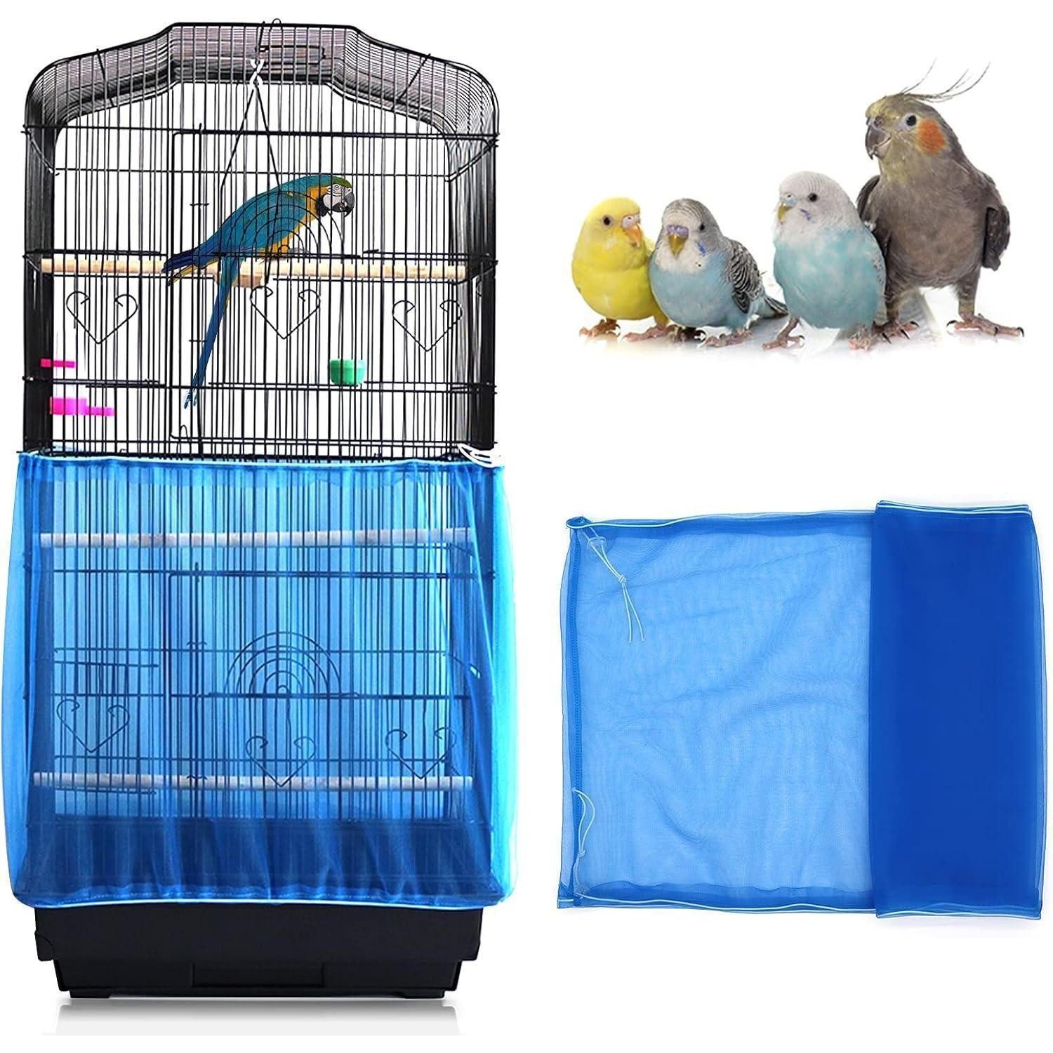 LuxusKollektion Vogelkäfig Vogelkäfig Abdeckung Samenfänger Kordelzug Netz Universal Blau