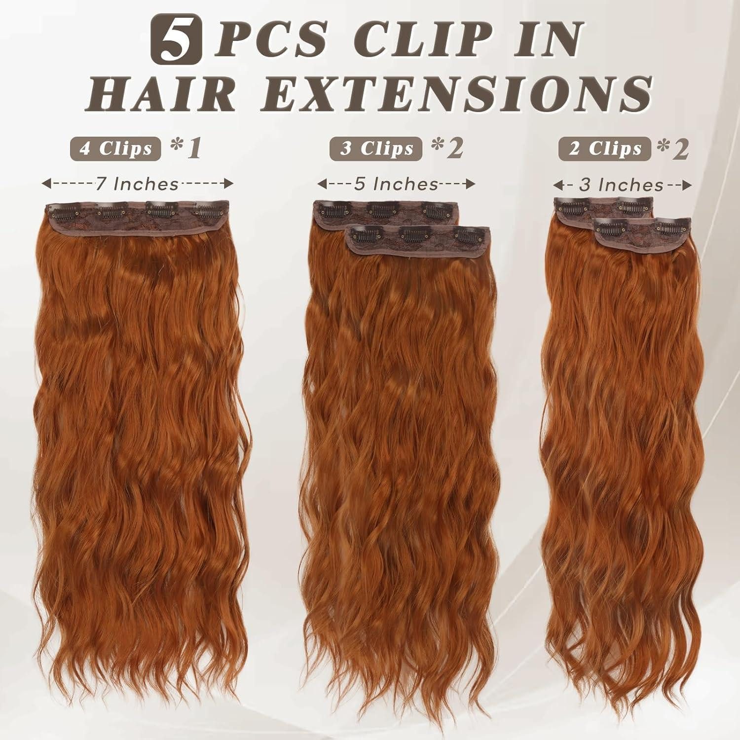 LuxusKollektion Kunsthaar-Extension Clip Haar Extensions 5 STÜCKE 50CM Kupfer Auburn Wellige