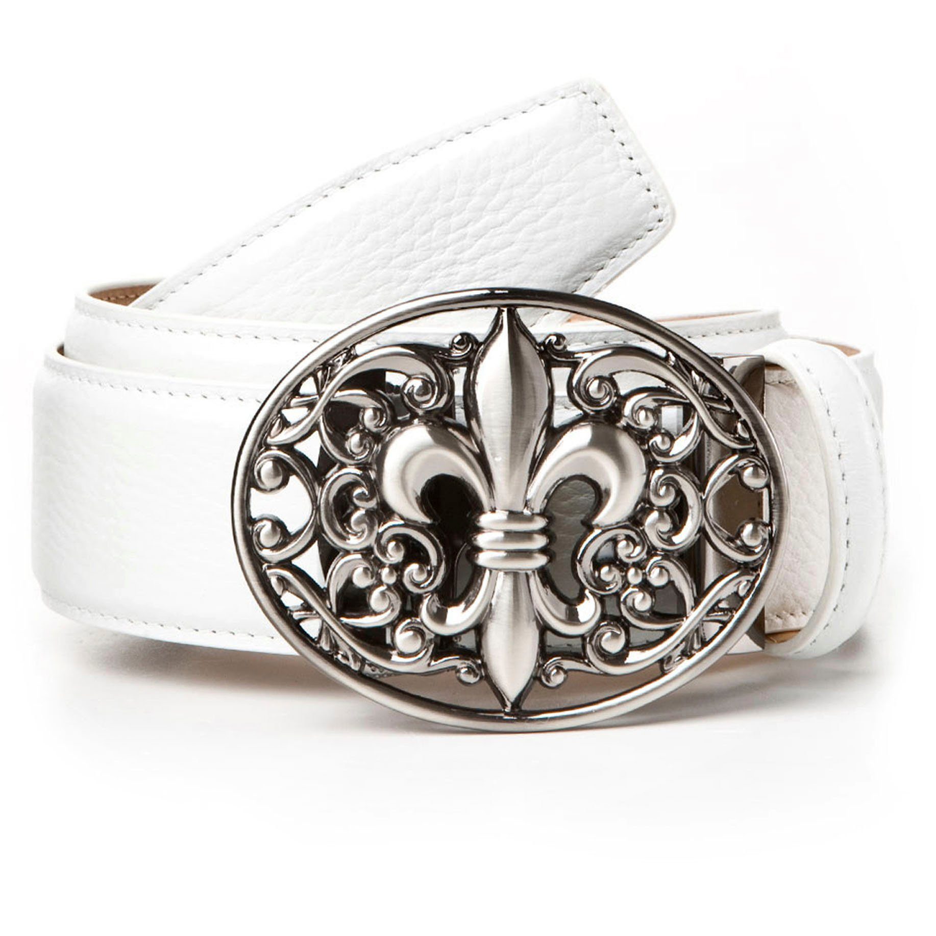 Anthoni Crown Ledergürtel in weiß mit Lilien Schließe | Anzuggürtel