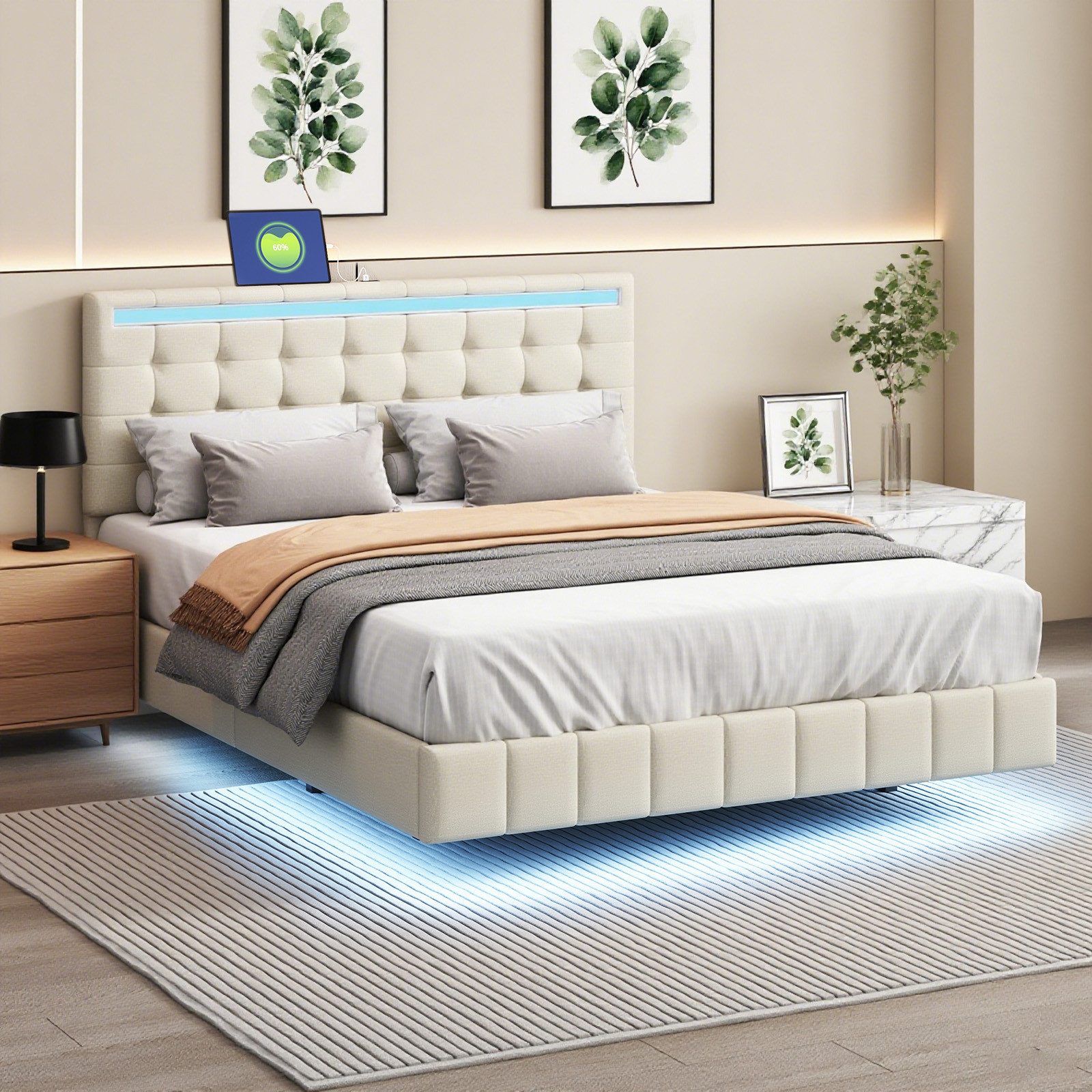 MODFU Polsterbett mit LED-Beleuchtung & gepolstertem günstig online kaufen