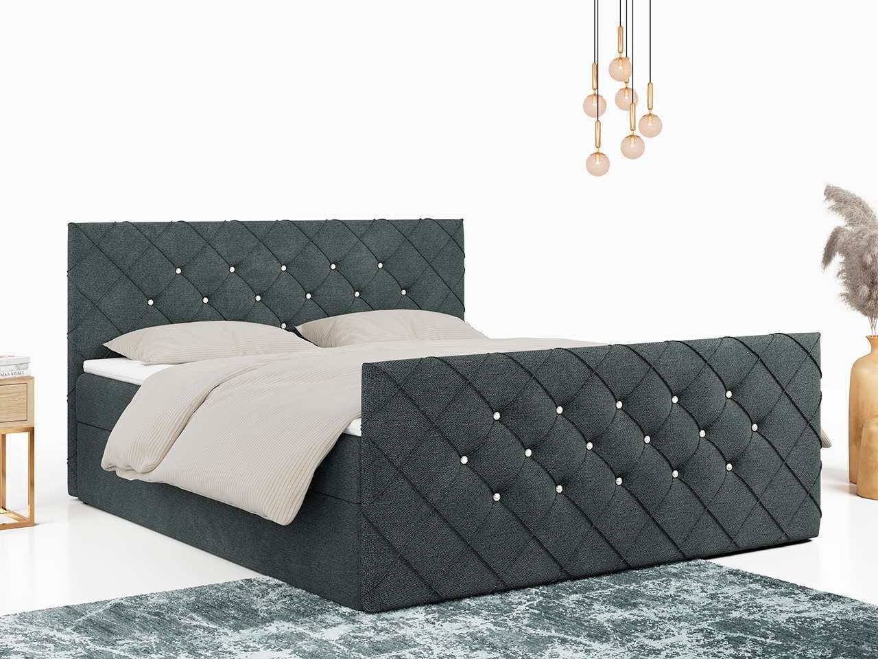 MKS MEBLE Boxspringbett 200x200 - Mit Bettkasten, Matratze H3 & Samtkopfteil