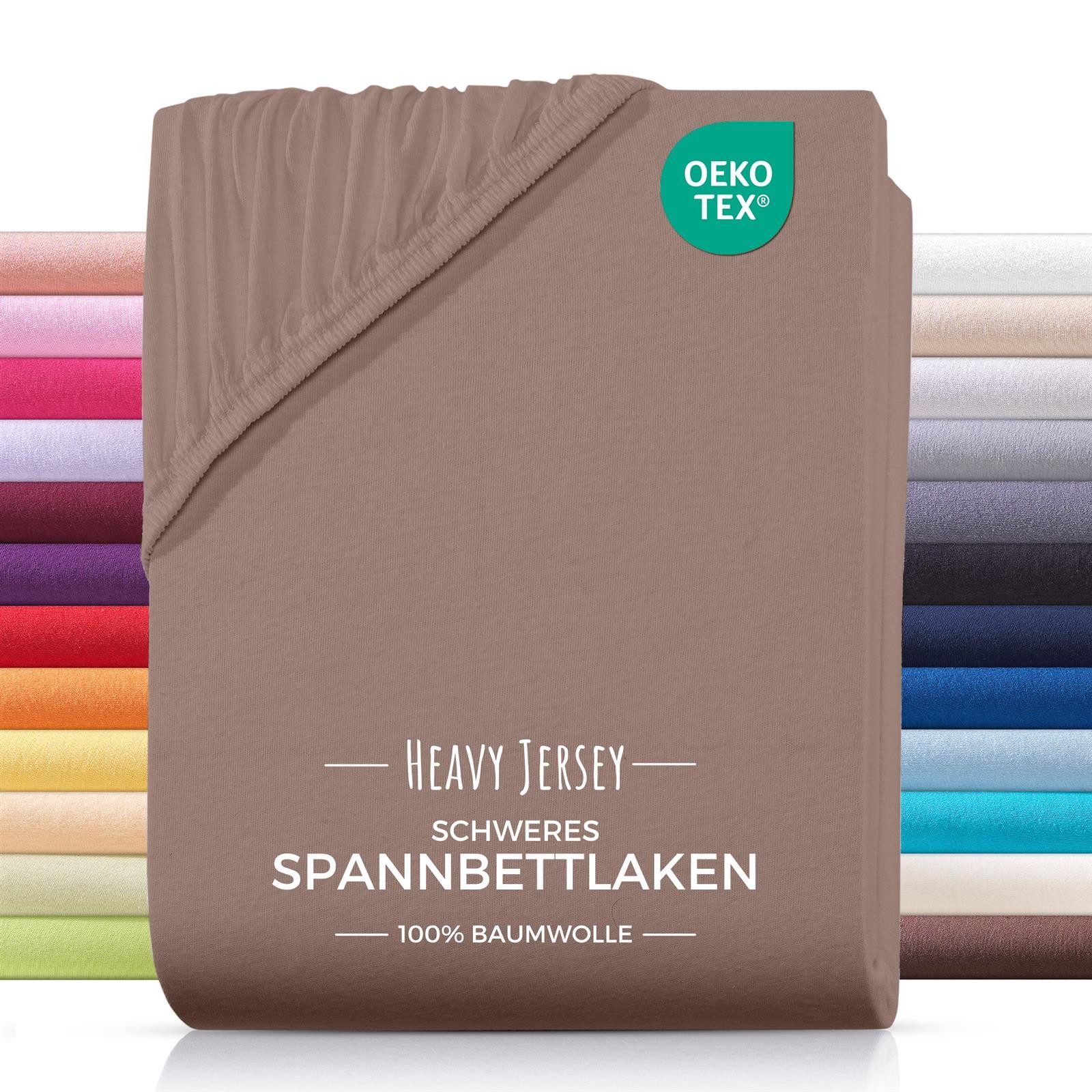 Carpe Sonno Spannbettlaken Heavy Jersey 90x200 100x200 120x200 140x200 160x200 180x200 200x200, Jersey, Gummizug: rundum, (1 Stück), Weiches Spannbetttuch Bügelfrei, Bettlaken 100x200 Nougat Braun