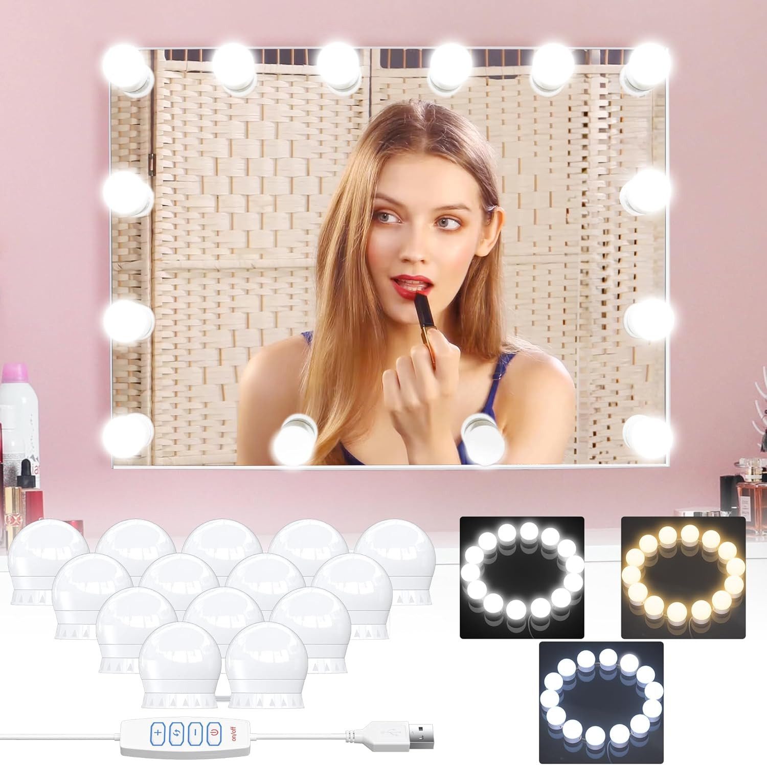 LED Spiegelleuchte 12 LED Spiegelleuchte, Hollywood-Stil Dimmbar Schminktisch Leuchte