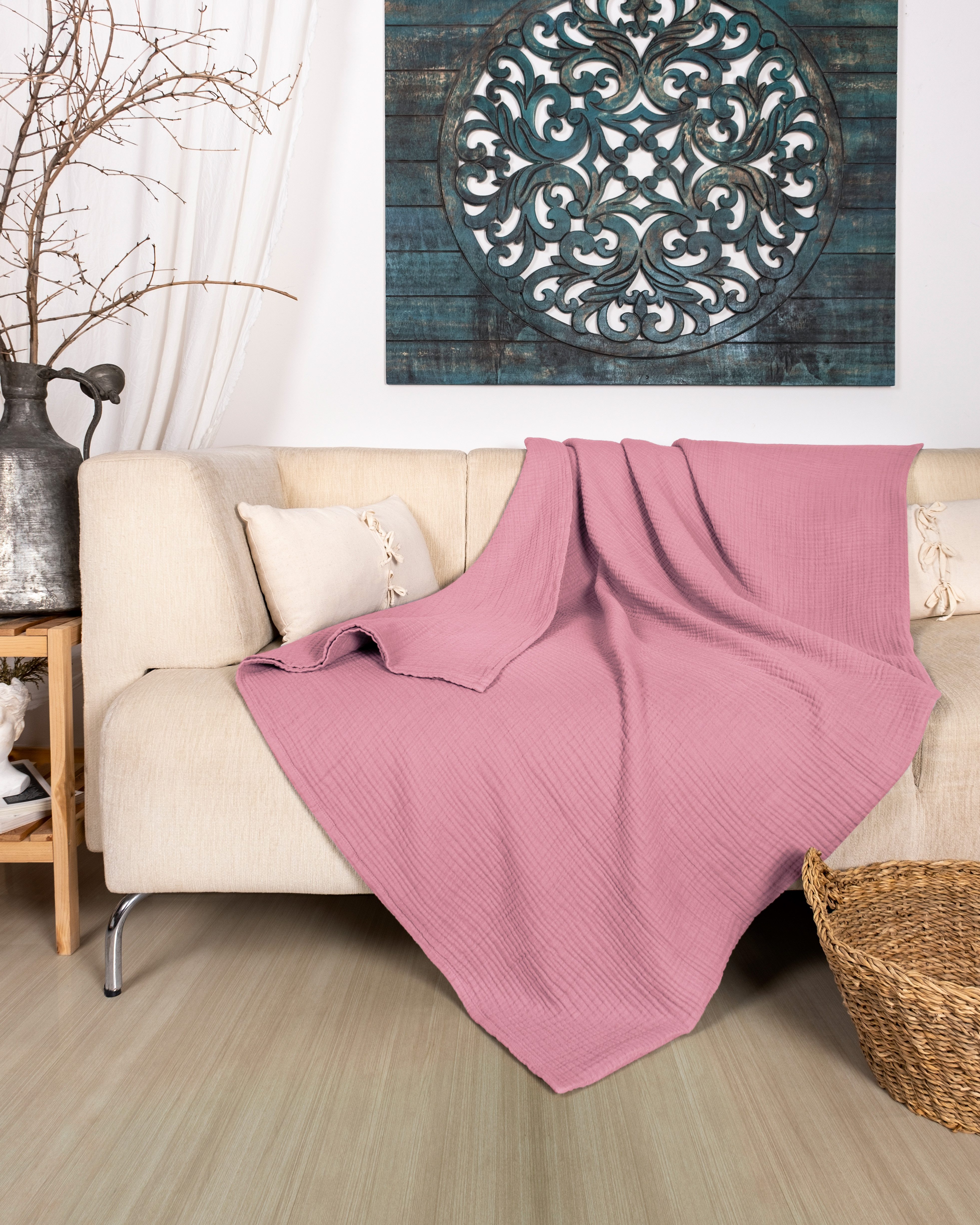 Laynenburg Tagesdecke Musselin aus 100% Baumwolle – Baumwolldecke, Kuscheldecke, Wohndecke als Sommerdecke, Bett-Überwurf, Couch-Überwurf, Sofa-Decke – Bild 5 von 5
