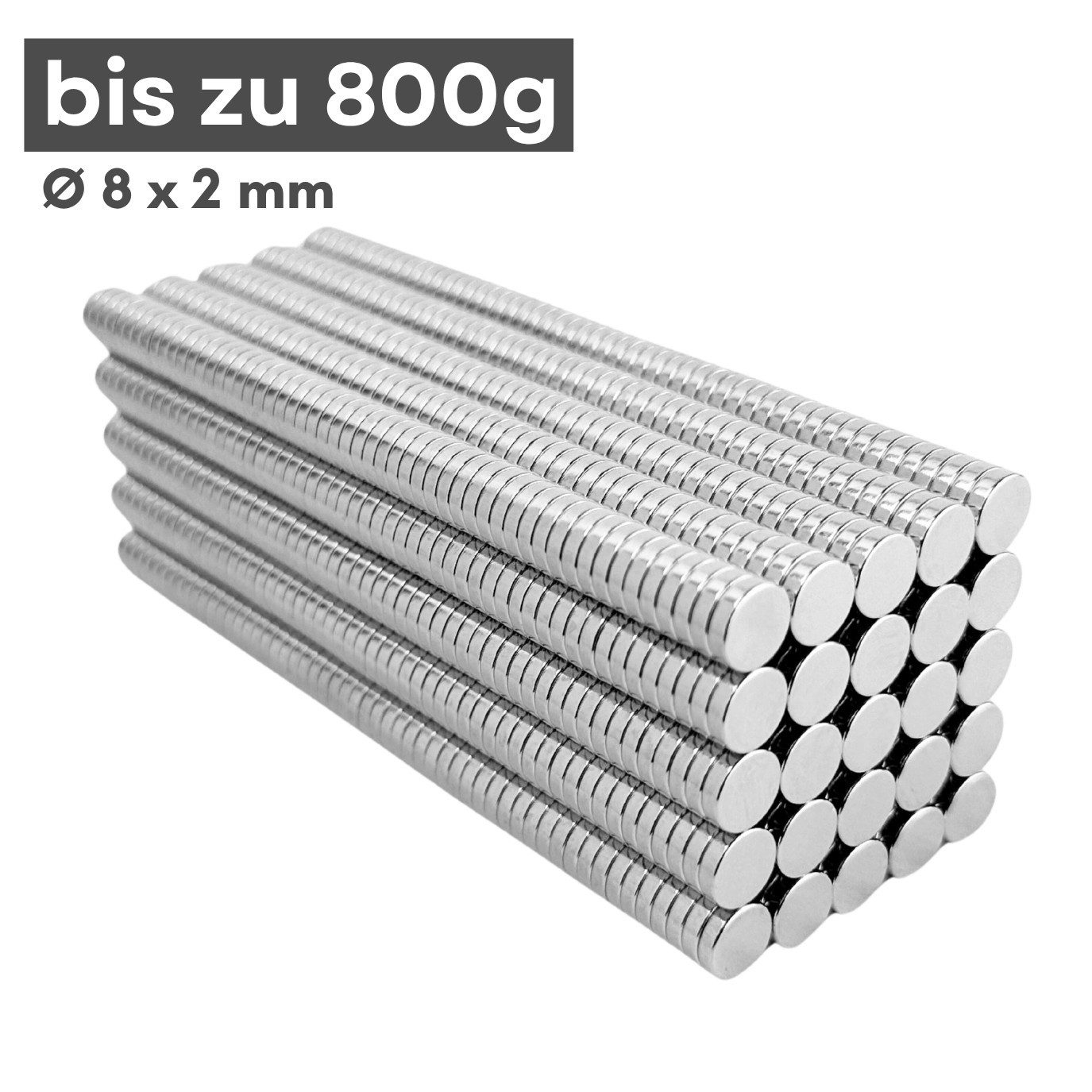 MaajeeKuto Magnet Neodym Magnet 8x2 mm N38 Scheibenmagnet 800g Haftkraft Stark (10-St)