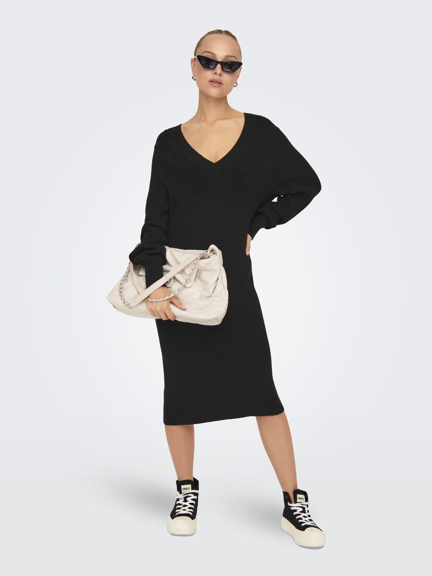 ONLY Shirtkleid Midi-Länge V-Ausschnitt Ballonärmel (lang) günstig online kaufen