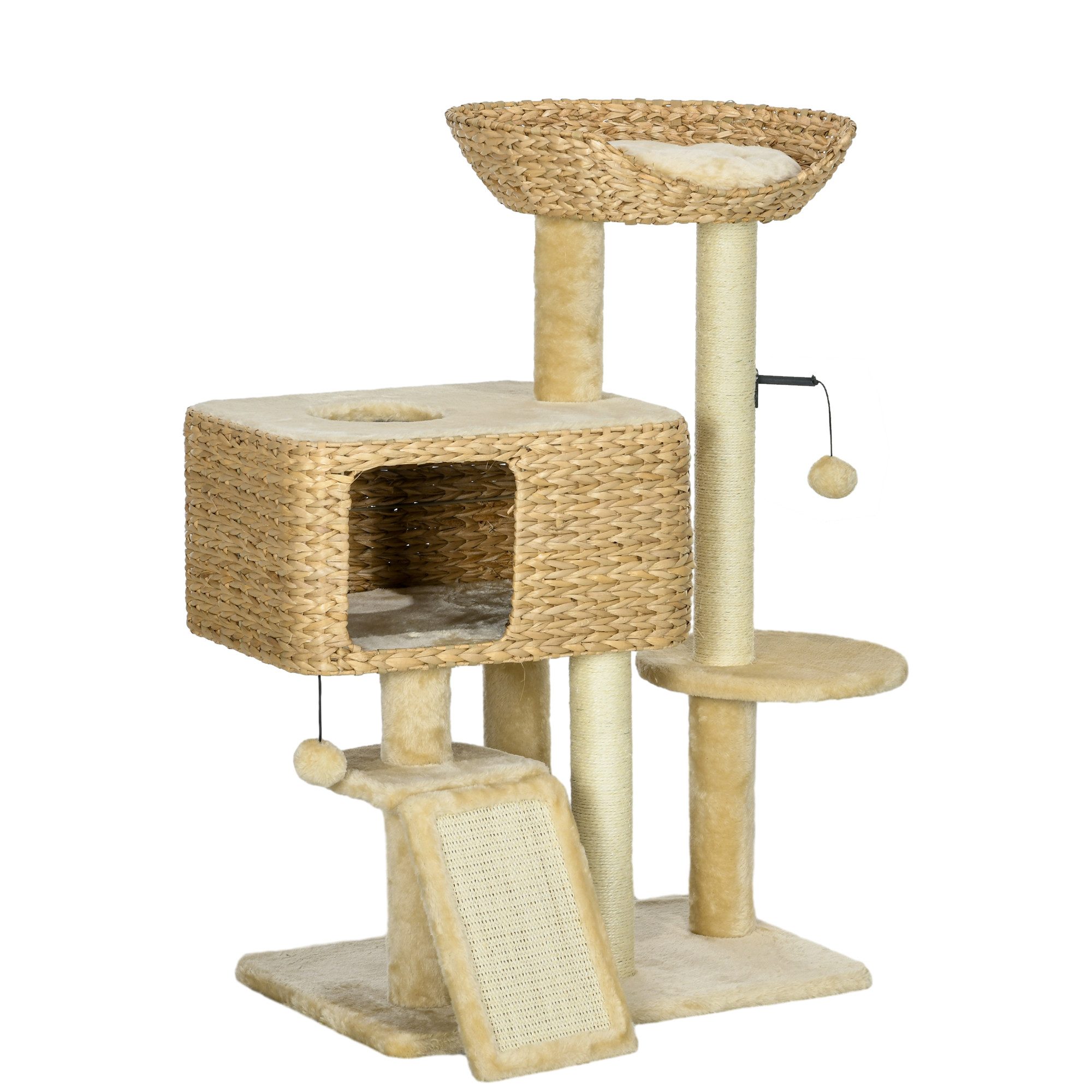 Kratzbaum 8 cm Katzenbaum mit 2 Leigefläche, Katzenkratzbaum Spielball
