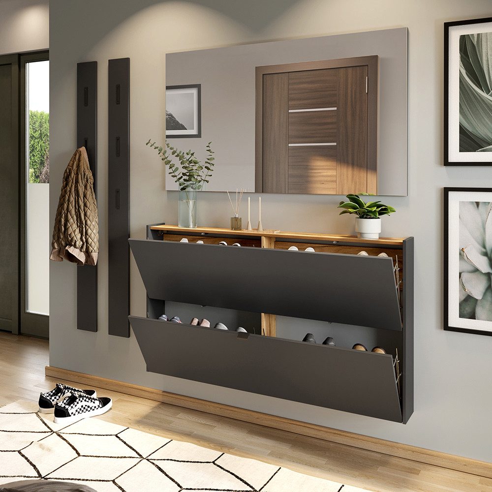 Lomadox Garderoben-Set ABERDEEN-01, (Spar-Set, 4-St), in grau mit Eiche, id günstig online kaufen