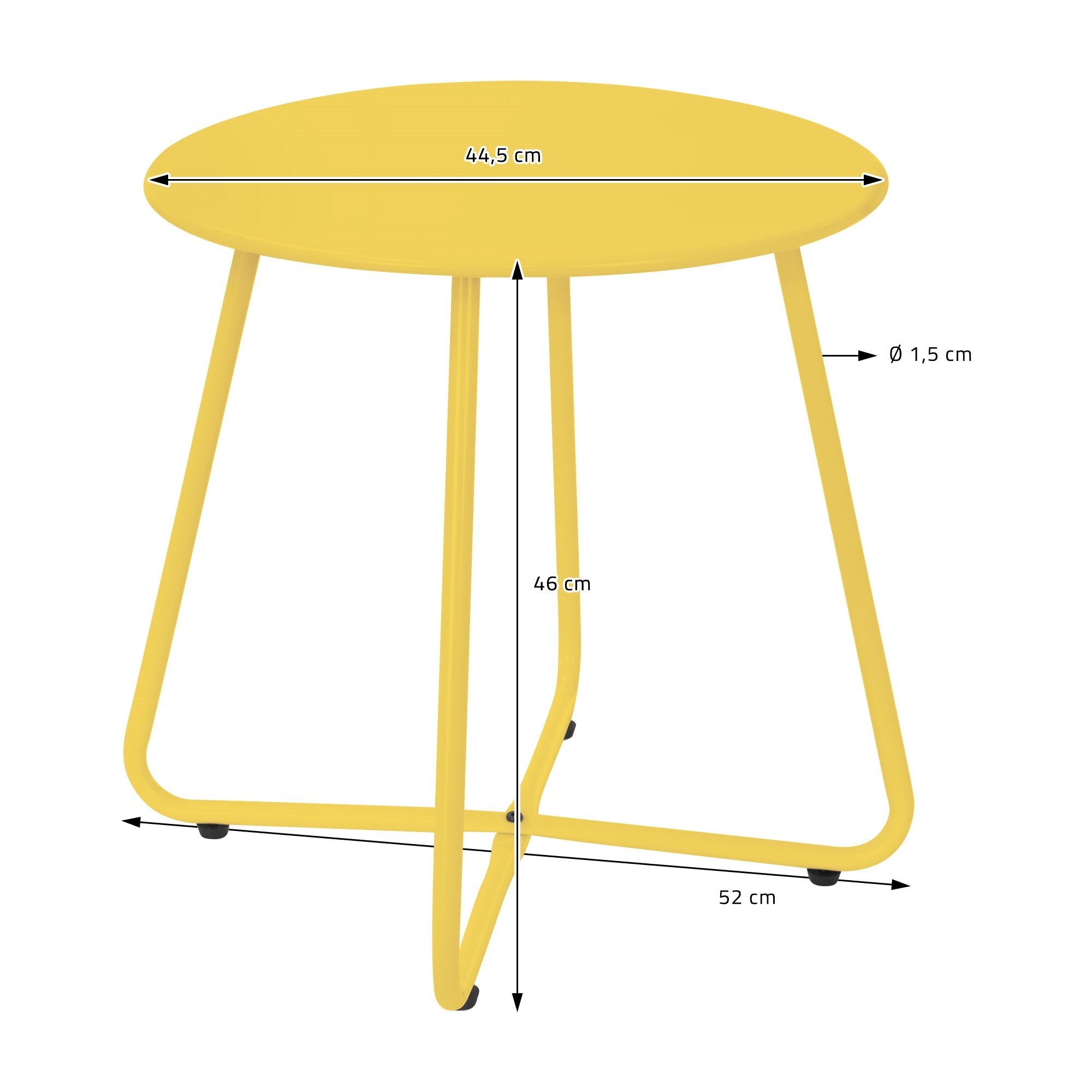 Gartentisch, Sofatisch ML-DESIGN Ø44,5x46cm Wohnzimmertisch Beistelltisch Stahl für Stabil Kaffeetisch Draussen Couchtisch Klein Gelb Rund