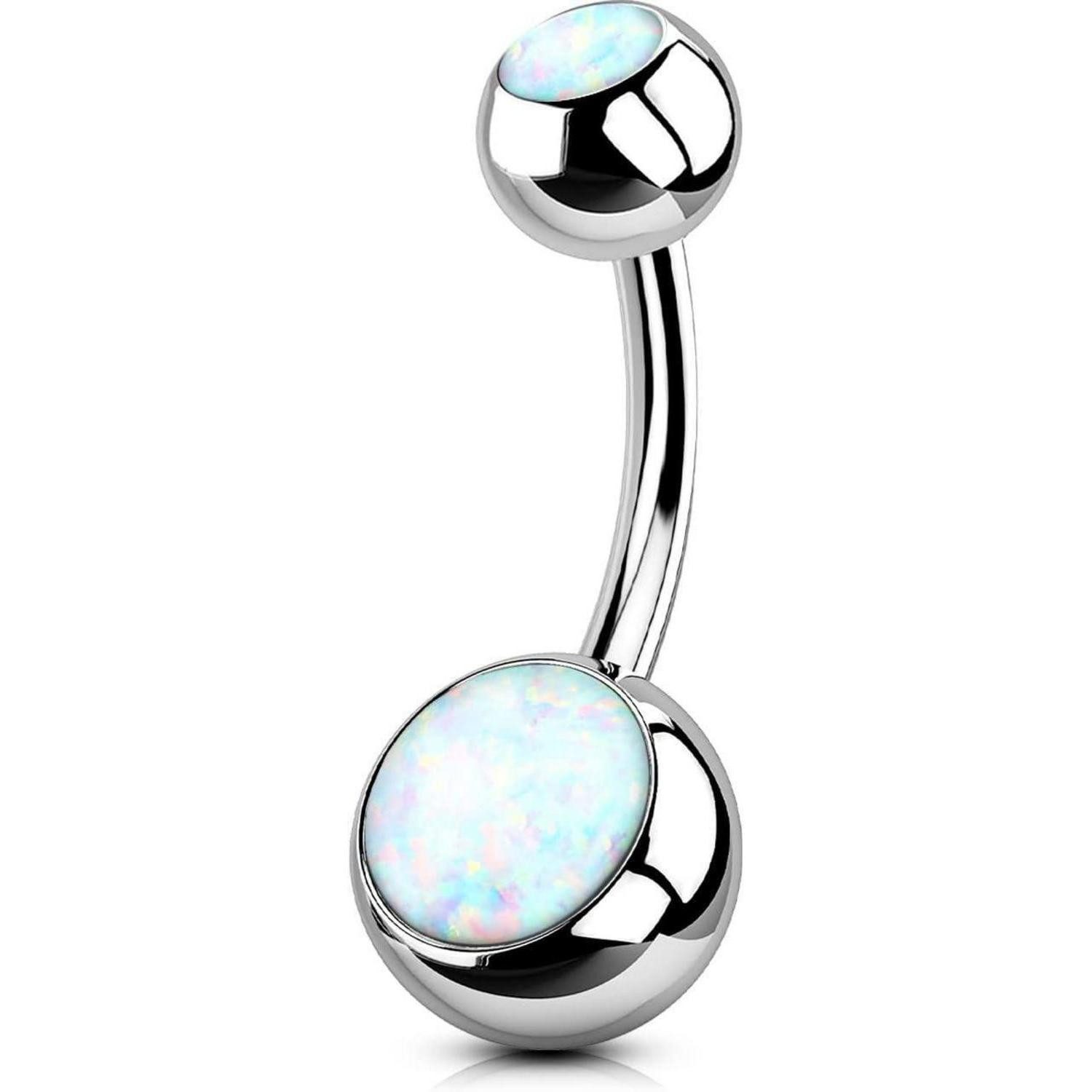 OUFER Bauchnabelpiercing Bauchnabelpiercing Ring Titan Weißer Opal Edelstein 14G Nabelring Frau