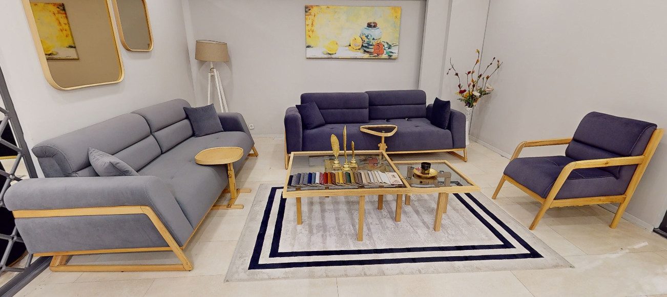 Xlmoebel Polstergarnitur Moderne Sofa-Set in Blau-Grau mit Designer 3-Sitzer Couch, (3tlg.Wohnzimmer Set (Sofagarnitur 3+3+1 Sitzer), Hergestellt in Europa