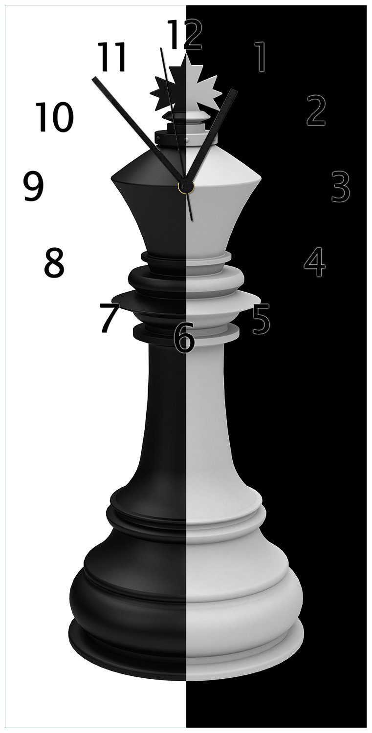 schwarz-weiß Wanduhr Schachfigur (Uhr Wallario aus Acryl)