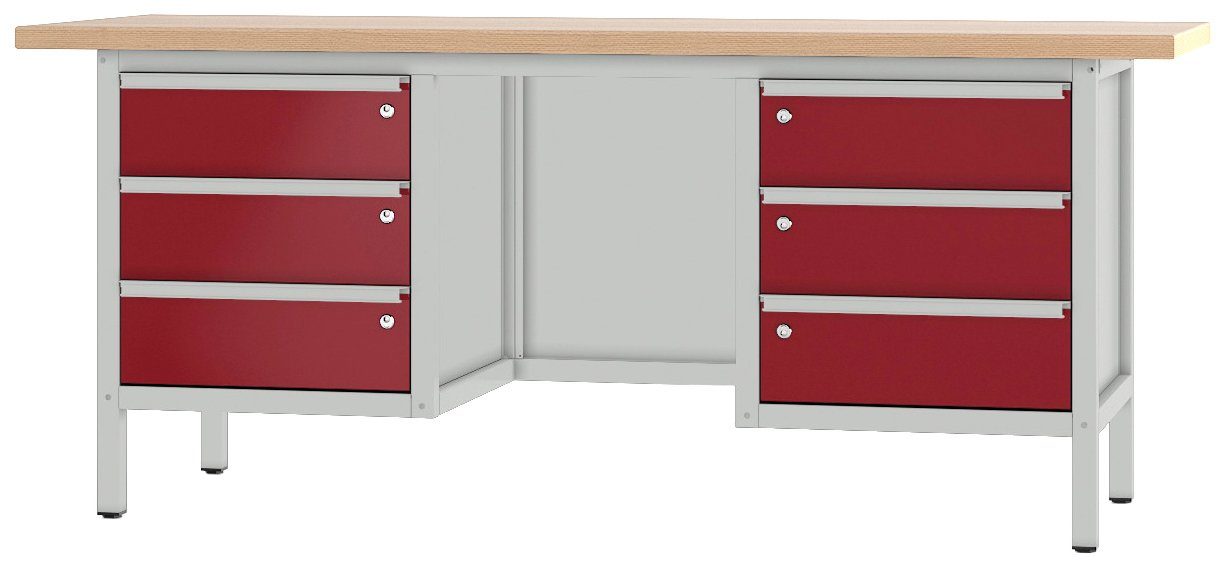 PADOR Werkbank 31 S 363, Höhe/Länge: 85,5x200 cm rot/grau | Werkbänke