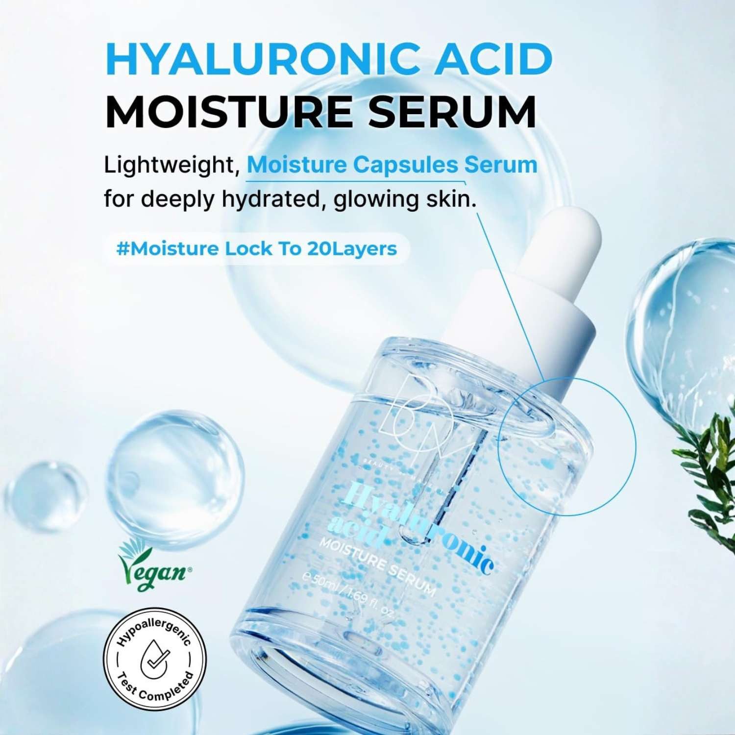 Beauty of Majesty Hyaluron Serum Hyaluronic Acid Moisture Serum 50ml – Koreanisches Feuchtigkeitsserum mit Dreifach-Hyaluron, Feuchtigkeitskapseln, Panthenol &, Ceramid – Vegan – Trockene Haut – K-Beauty