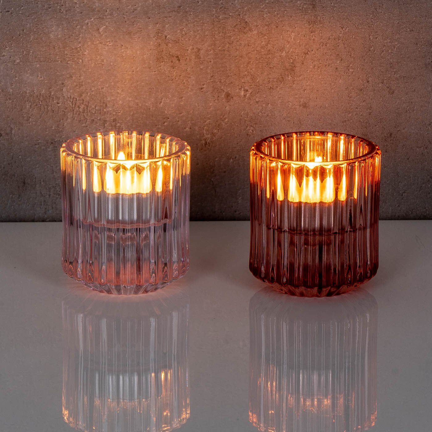 Levandeo® Teelichthalter, 2er Set Kerzenständer für Stabkerzen Glas Rosa Pink 2in1