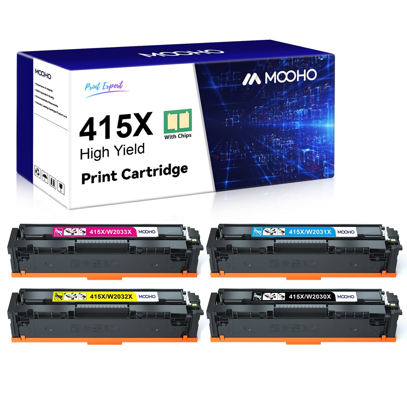 MOOHO Tonerkartusche [MIT CHIP!] HP 415X HP 415A, (4er-pack HP415X