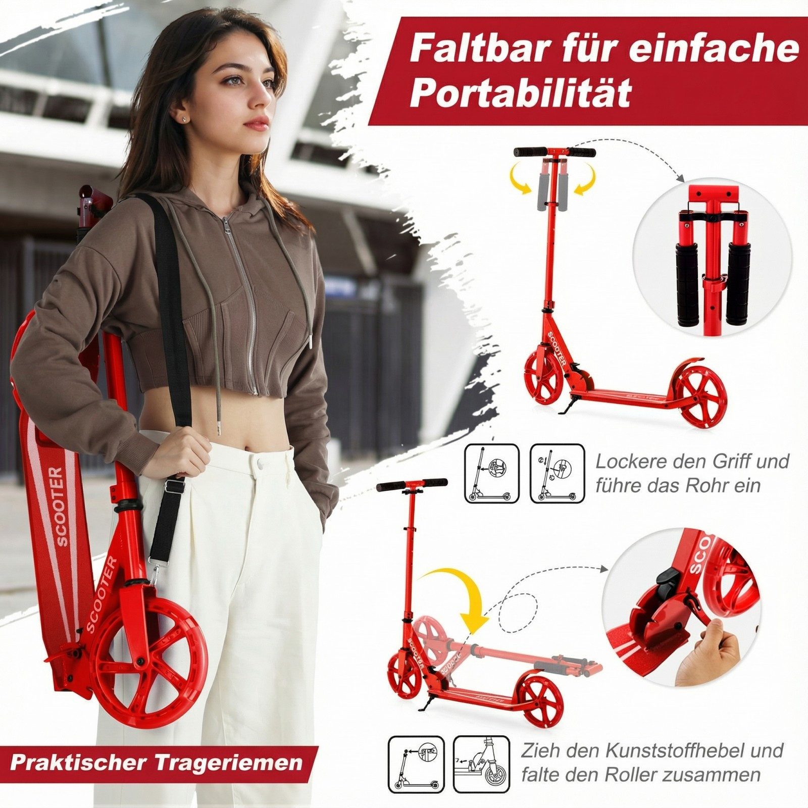 COSTWAY Cityroller Tretroller, mit 2 LED Rädern, klappbar