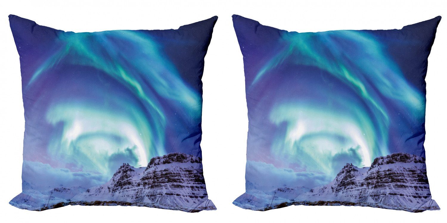 (2 Island Borealis Aurora Kissenbezüge Abakuhaus Modern Doppelseitiger Winter Stück), Accent Digitaldruck,