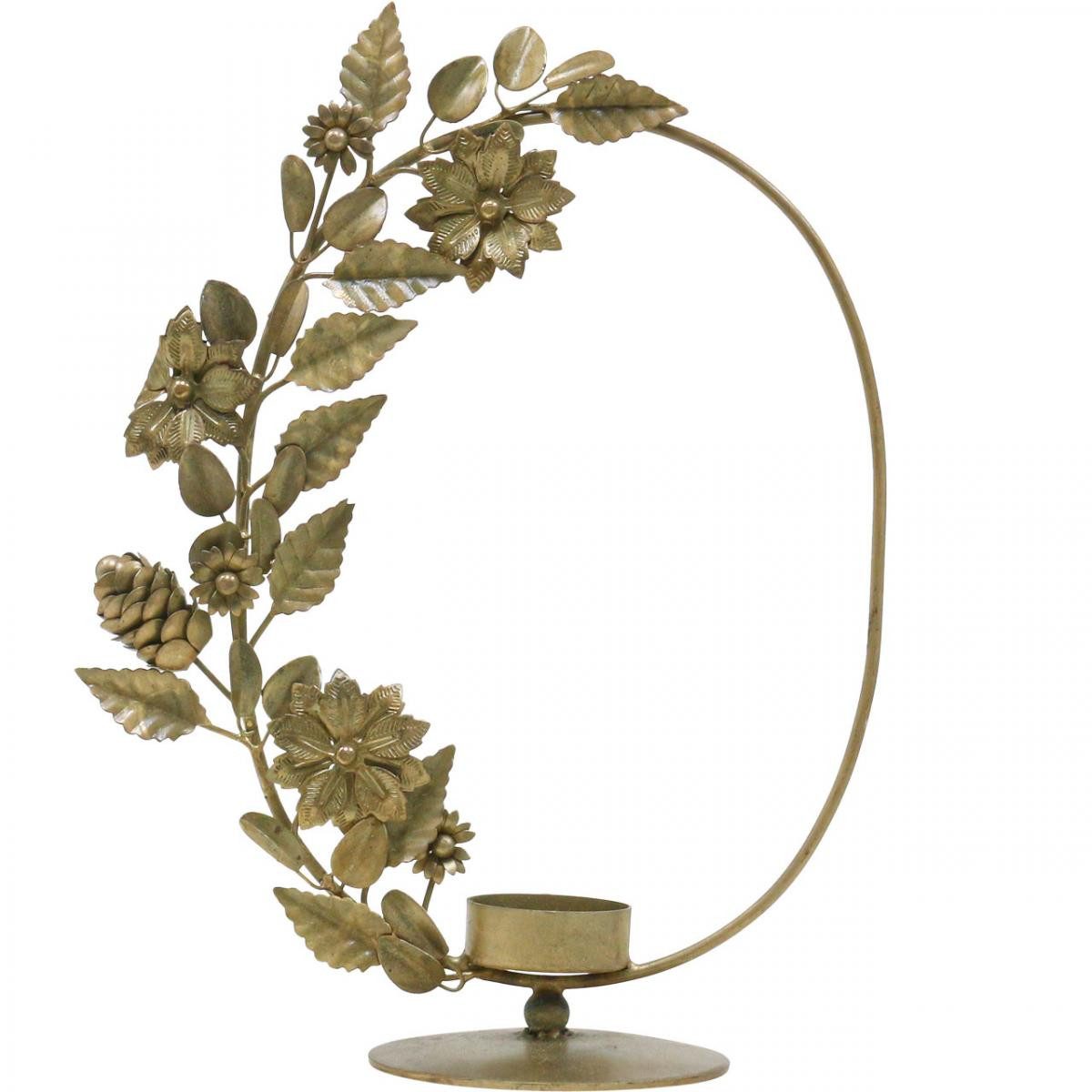 Florists Products Kerzenhalter Eleganter Teelichthalter Gold mit Deko Loop, Blumen & Zapfen