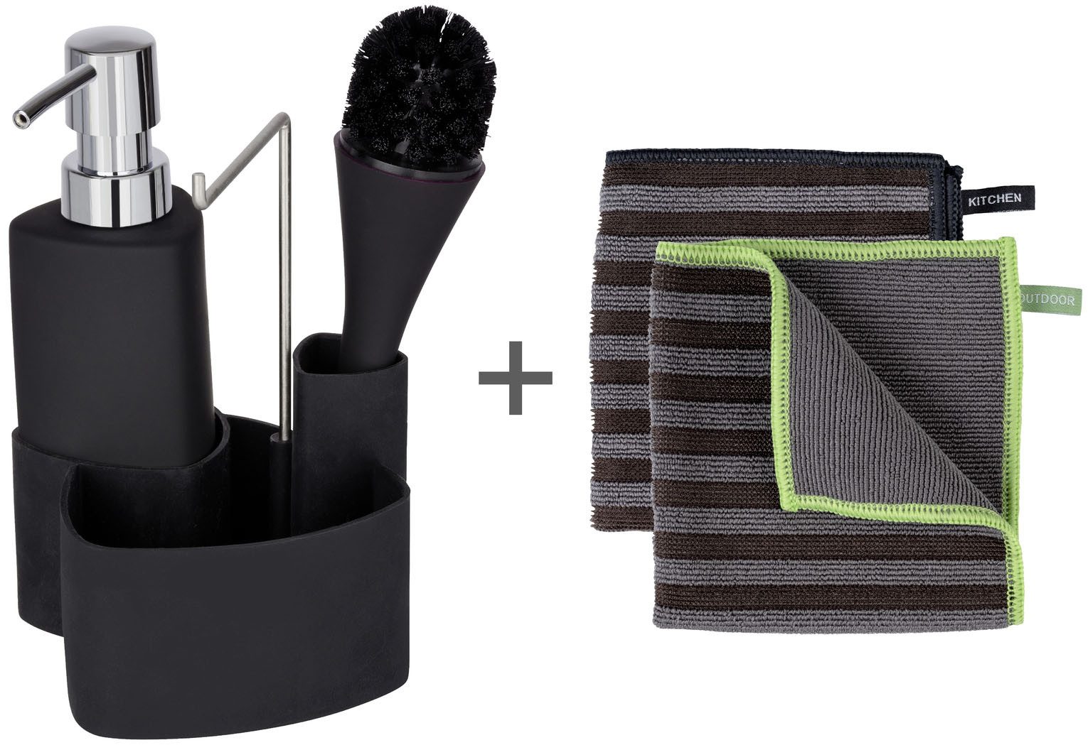 WENKO Reinigungs-Set Modell Empire, (Set, 4-St), Spülorganizer mit 2 Reinigungstüchern, Fassungsvermögen Spender: 250ml