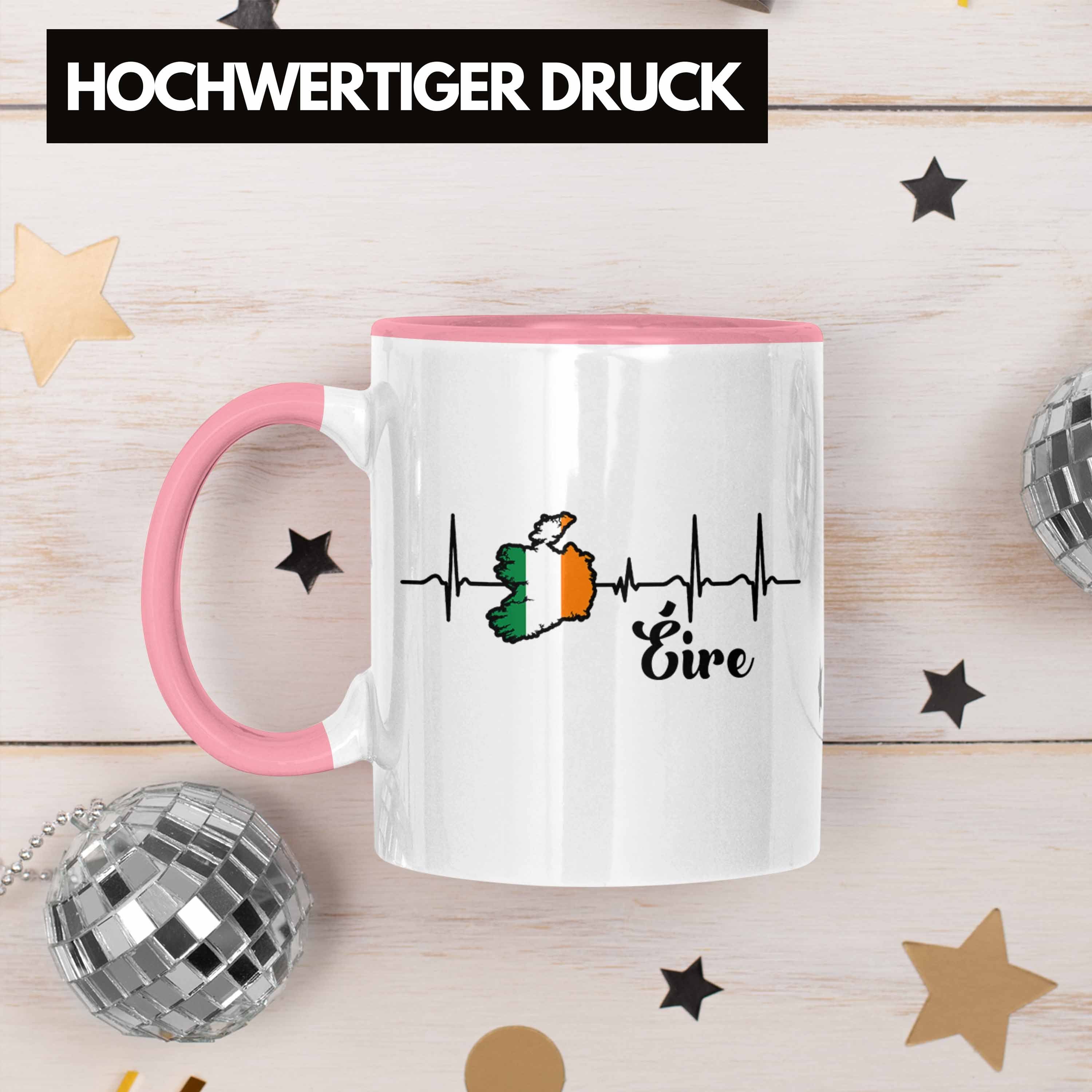 Irland-Fans für Geschenk Trendation "Herzschlag Rosa Tasse Eire" Irland Tasse