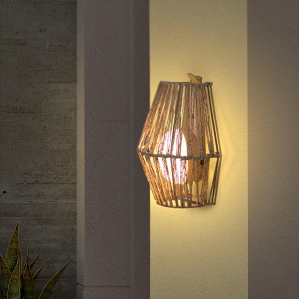 Licht-Trend Außen-Wandleuchte Sisine Boho-Style LED Seegras Akku-Außenwandlampe Braun, Warmweiß