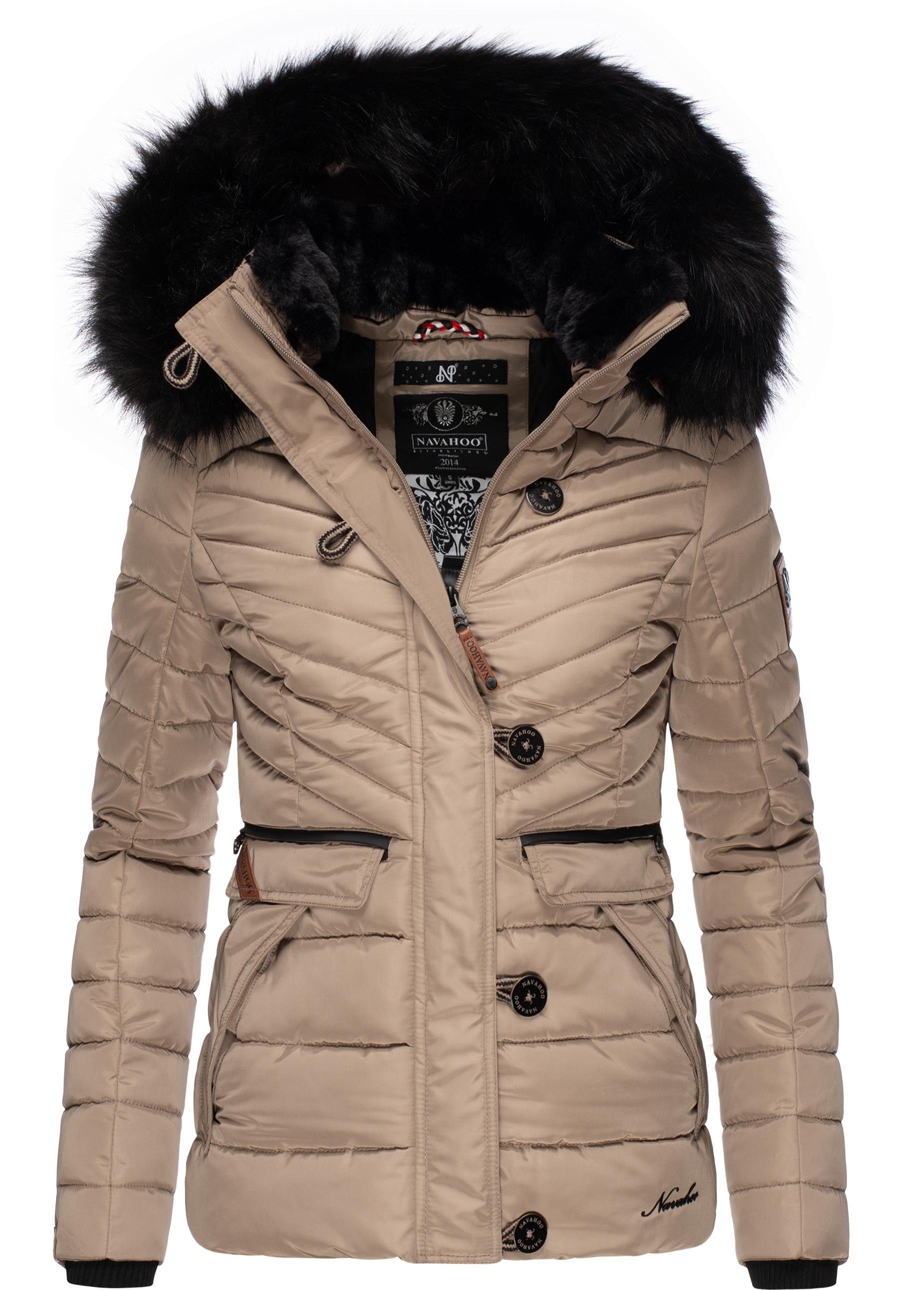 Navahoo Winterjacke Wisteriaa Warm Kunstfell-Kapuze Steppjacke gefütterte mit taupe