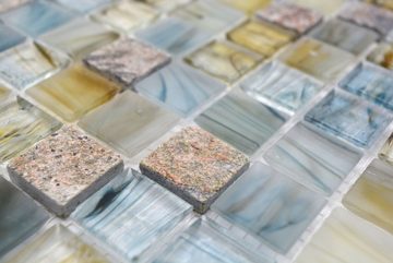 Mosani Mosaikfliesen Glasmosaik Naturstein Mosaik hellgrau glänzend / 10 Matten