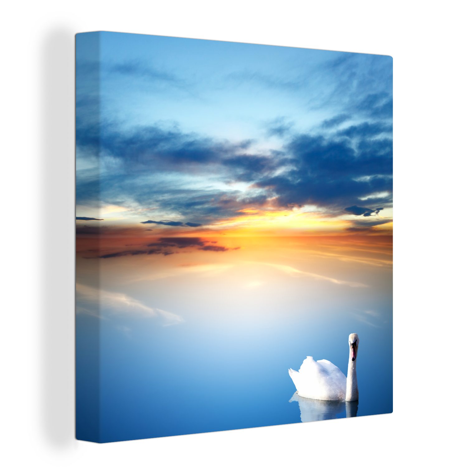OneMillionCanvasses® Leinwandbild Schwan - Sonnenuntergang - Natur, (1 St), Leinwand Bilder für Wohnzimmer Schlafzimmer