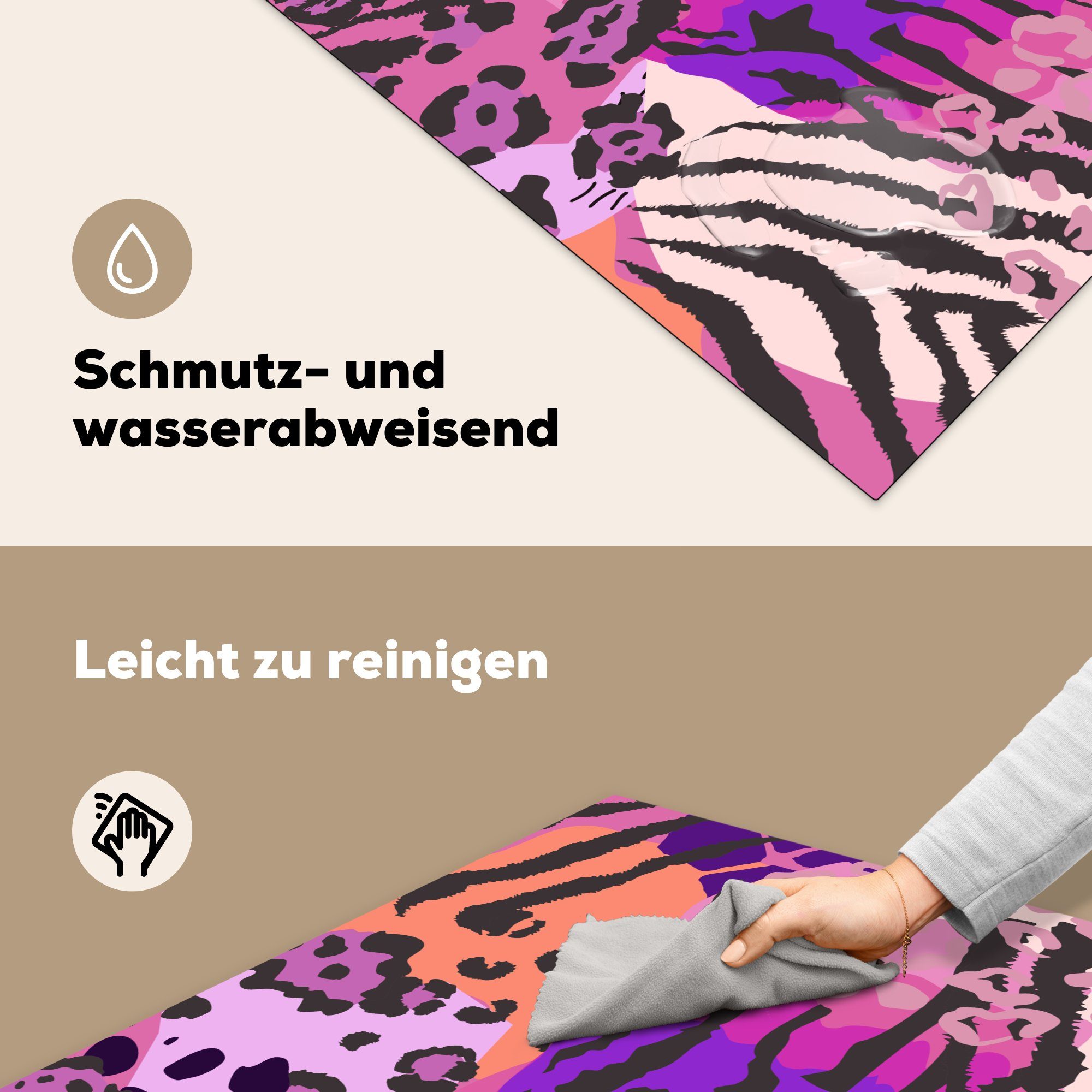 78x78 - (1 tlg), Herdblende-/Abdeckplatte - cm, Pantherdruck MuchoWow Arbeitsplatte Ceranfeldabdeckung, Vinyl, Rosa, Tiere küche für