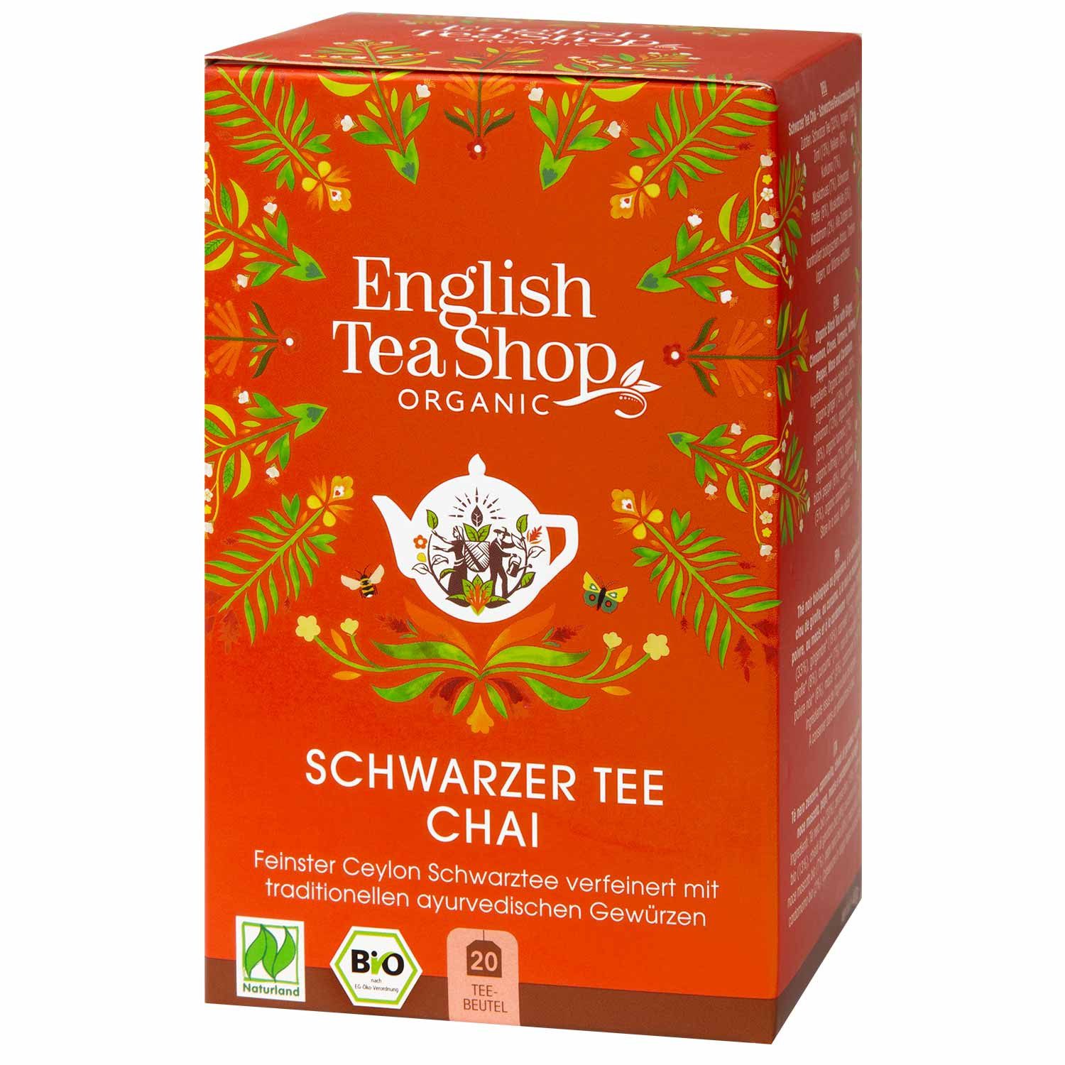 English Tea Shop Tee Schwarzer Tee Chai, Naturland BIO, 20 Teebeutel, Ein Hauch von Indien.