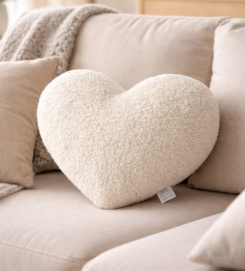 BABEES Dekokissen DEKOKISSEN Boucle Kuschelkissen Herz Wolke GROß 40x25, XXL 60x35 cm, Deko Kissen Geschenk Baby Kinderzimmer Weihnachten Babyshower