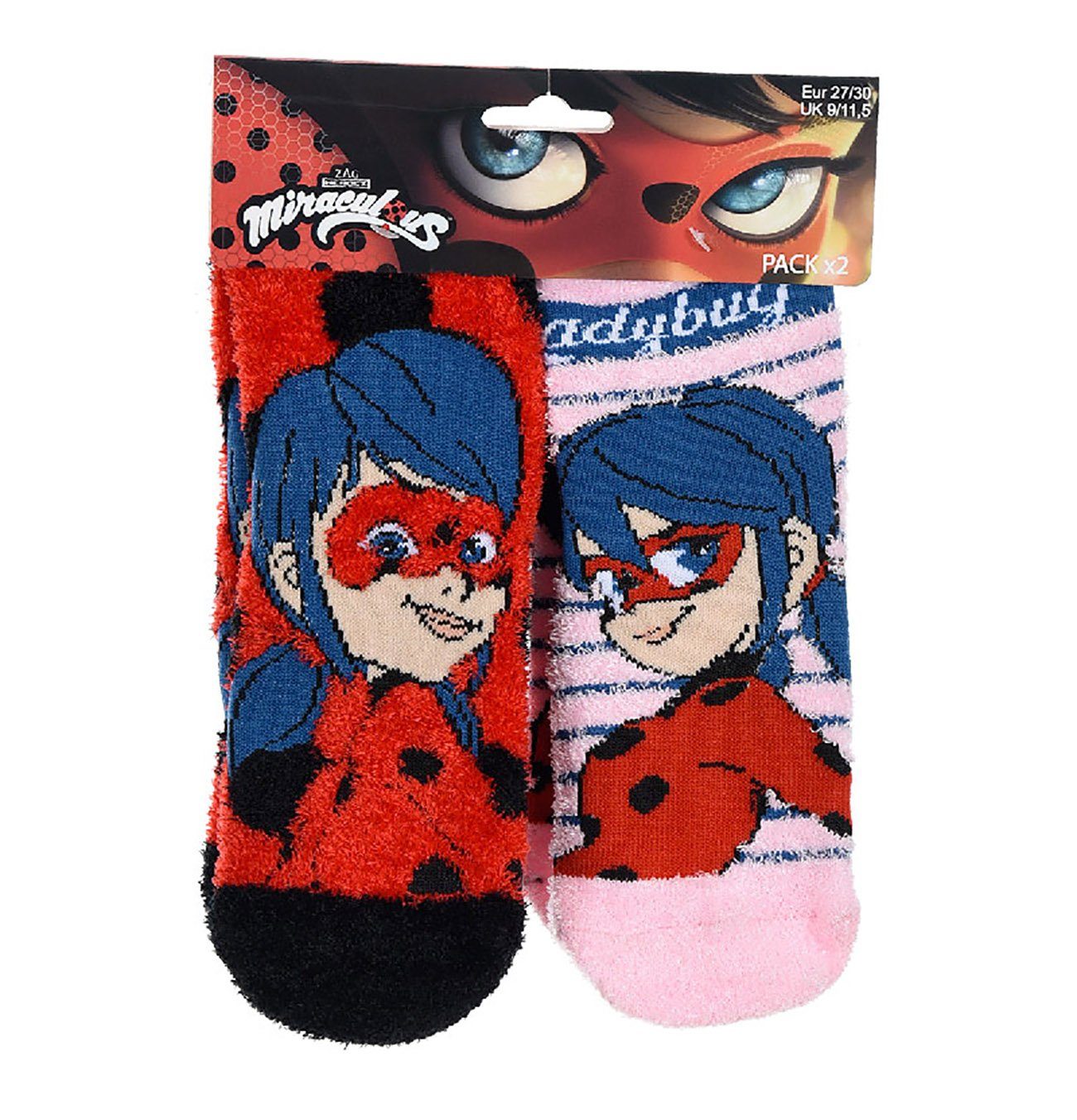 Socken rot-pink Sun Miraculous Antirutsch-Socken, City 2er Pack, Ladybug Kinder