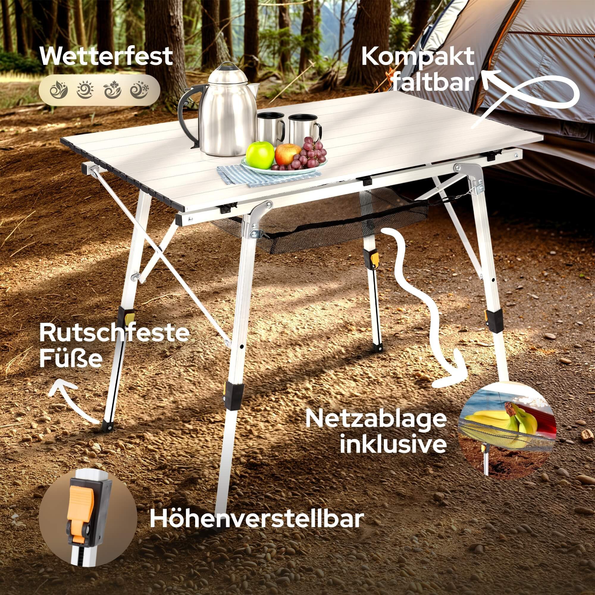 Arebos Campingtisch 90x51,5 cm Reisetisch faltbar, klappbar für Camping, Picknick & Balkon