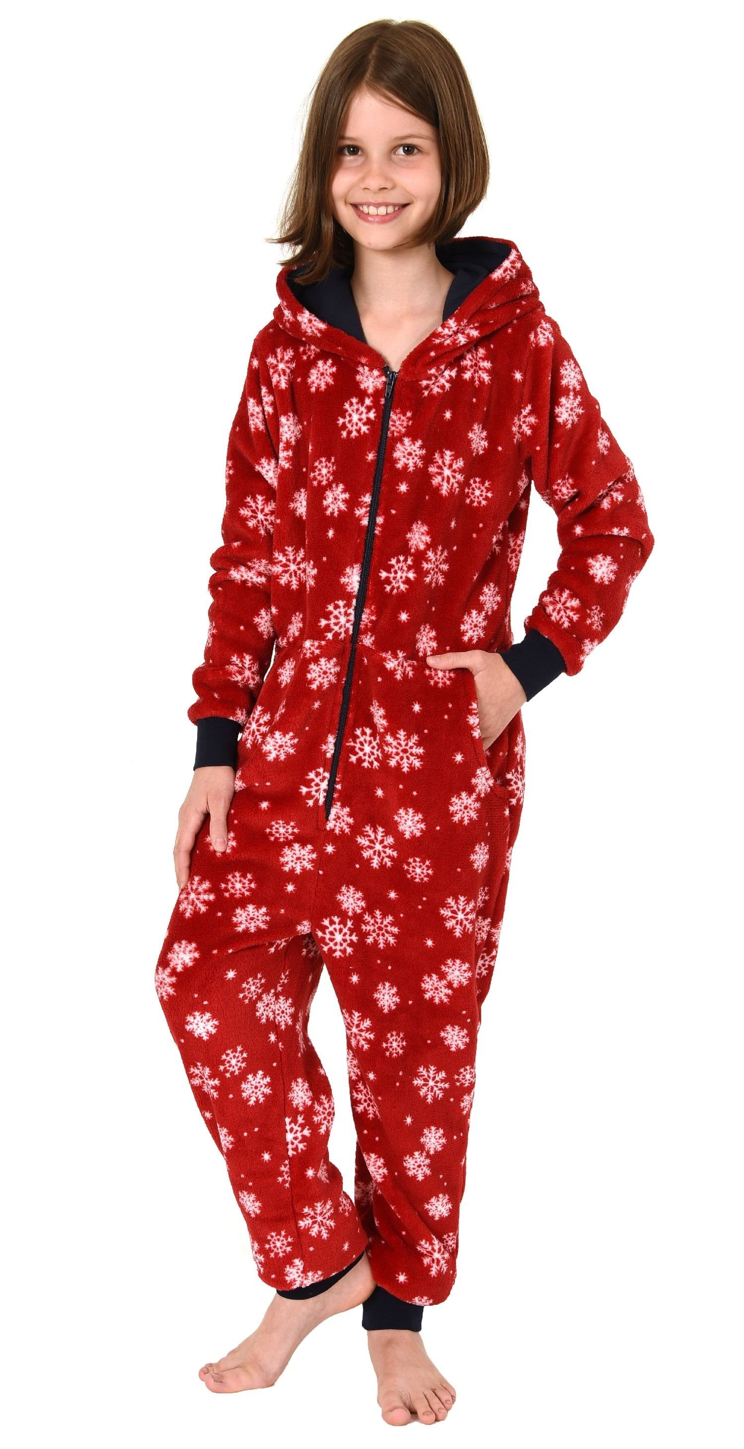 Normann Pyjama Mädchen Jumpsuit Overall Onesie Schlafanzug Eiskristall Sterne Optik rot