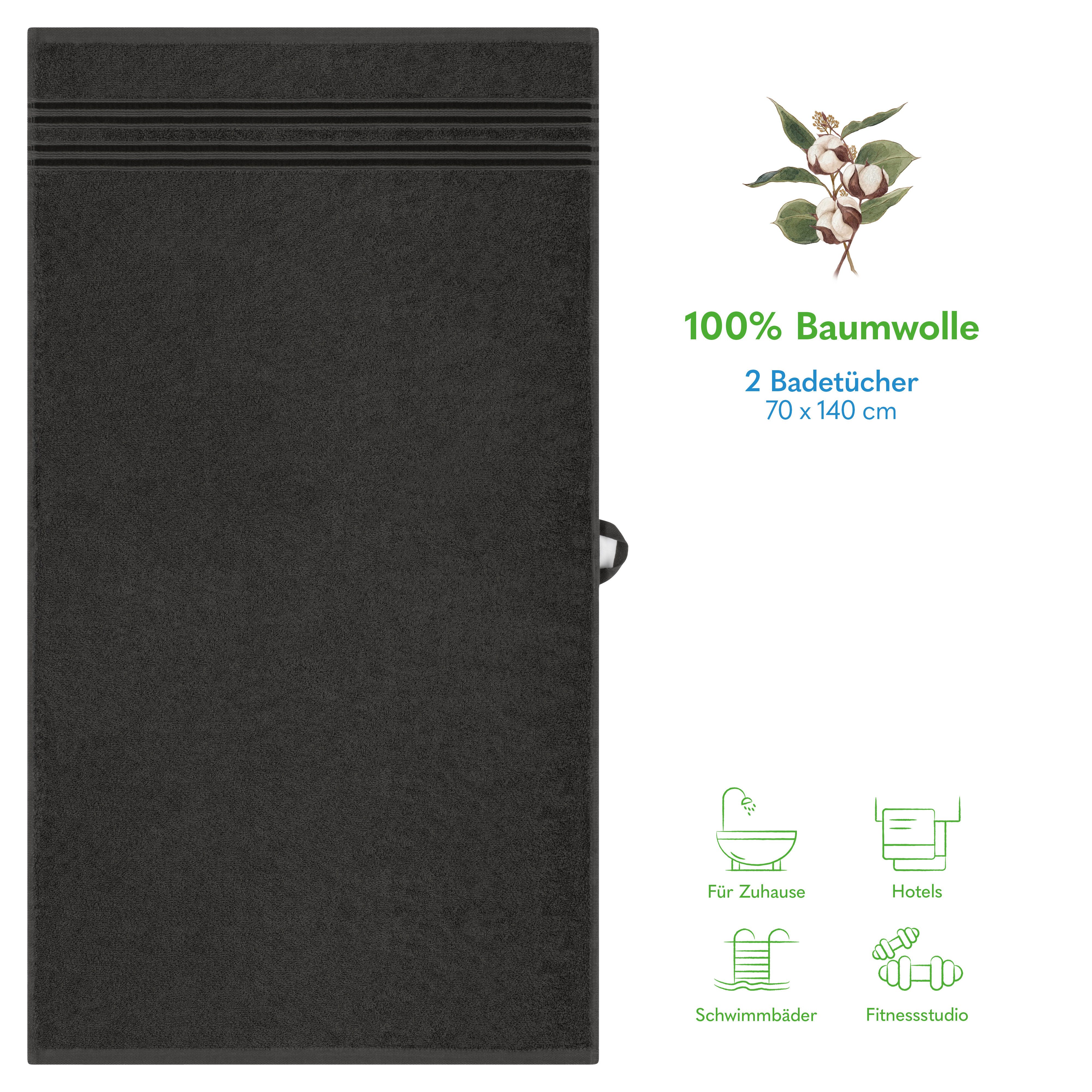HAMMETEX Duschtuch 2er Set Badetücher 70x140 cm, 100% Baumwolle, Weich & Saugstark, Frottier (Set, 2-St), mit Bordüre, einfarbig, weich – Bild 2 von 5