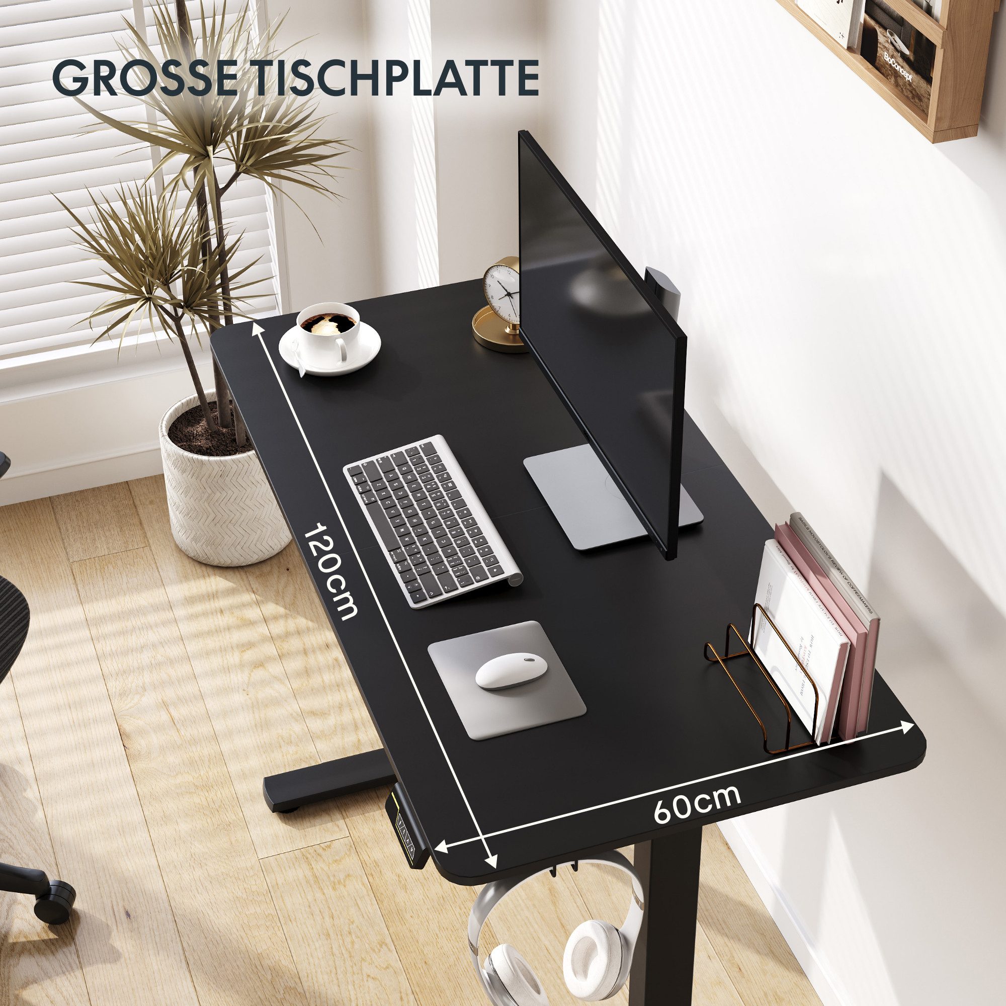 SANODESK Schreibtisch Elektrisch höhenverstellbarer Schreibtisch, Sitz-Steh-Tisch (Mit einteilige Tischplatte, Ergonomischer Steh-Sitz Computertisch mit Memory- – Bild 5 von 5