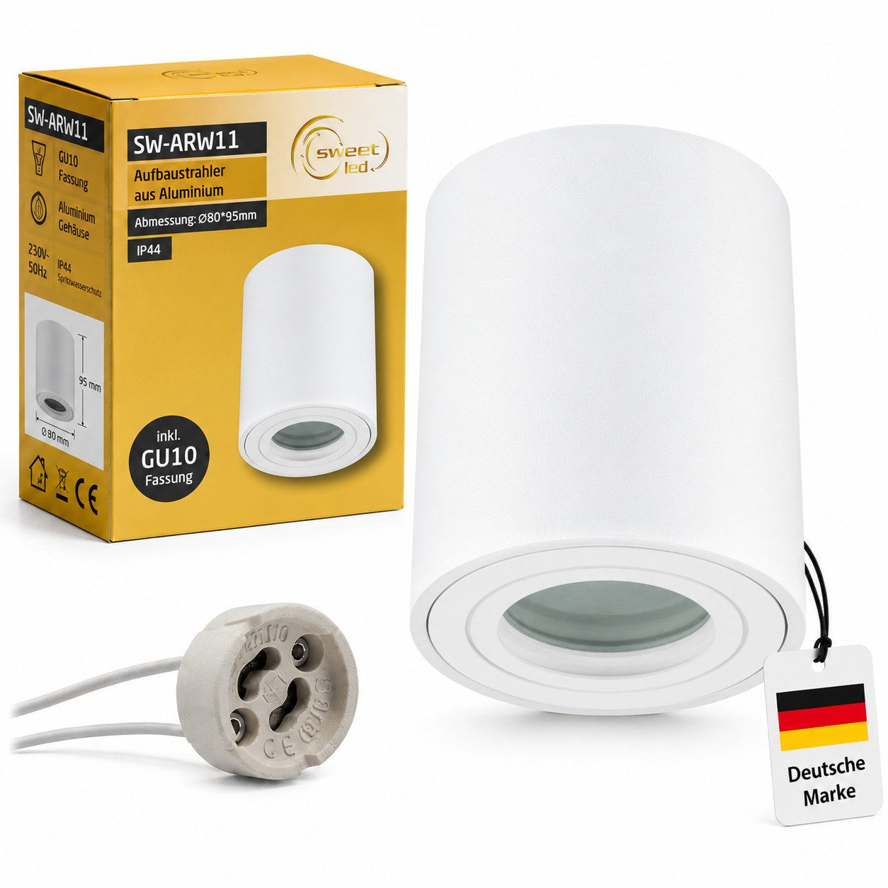 Sweet LED Aufbauleuchte Bad GU10 aus Aluminium weiß matt IP44 Badezimmer, ohne Leuchtmittel, Aufbaustrahler LED, Aufbauspot, Deckenstrahler