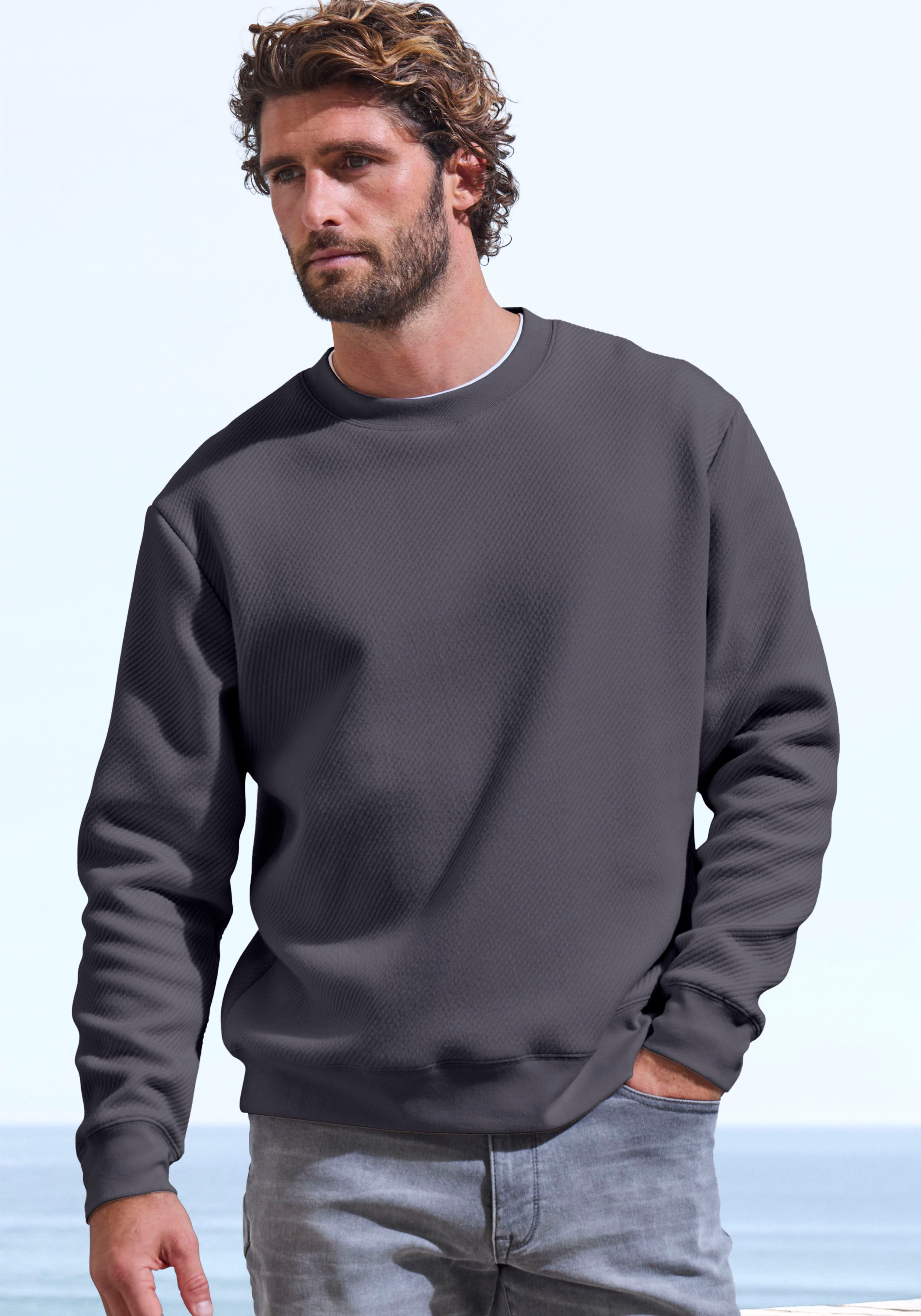 John Devin Sweatshirt Langarm, Pullover mit Struktur, Rundhals, Baumwollmischung