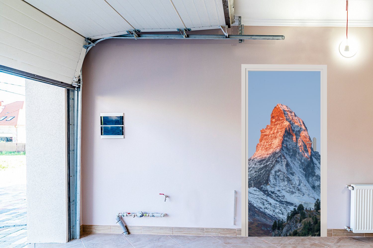 Fototapete 75x205 Schweiz Türtapete cm Türaufkleber, (1 bei Matterhorn in St), bedruckt, der für Matt, Sonnenaufgang, Tür, Das MuchoWow