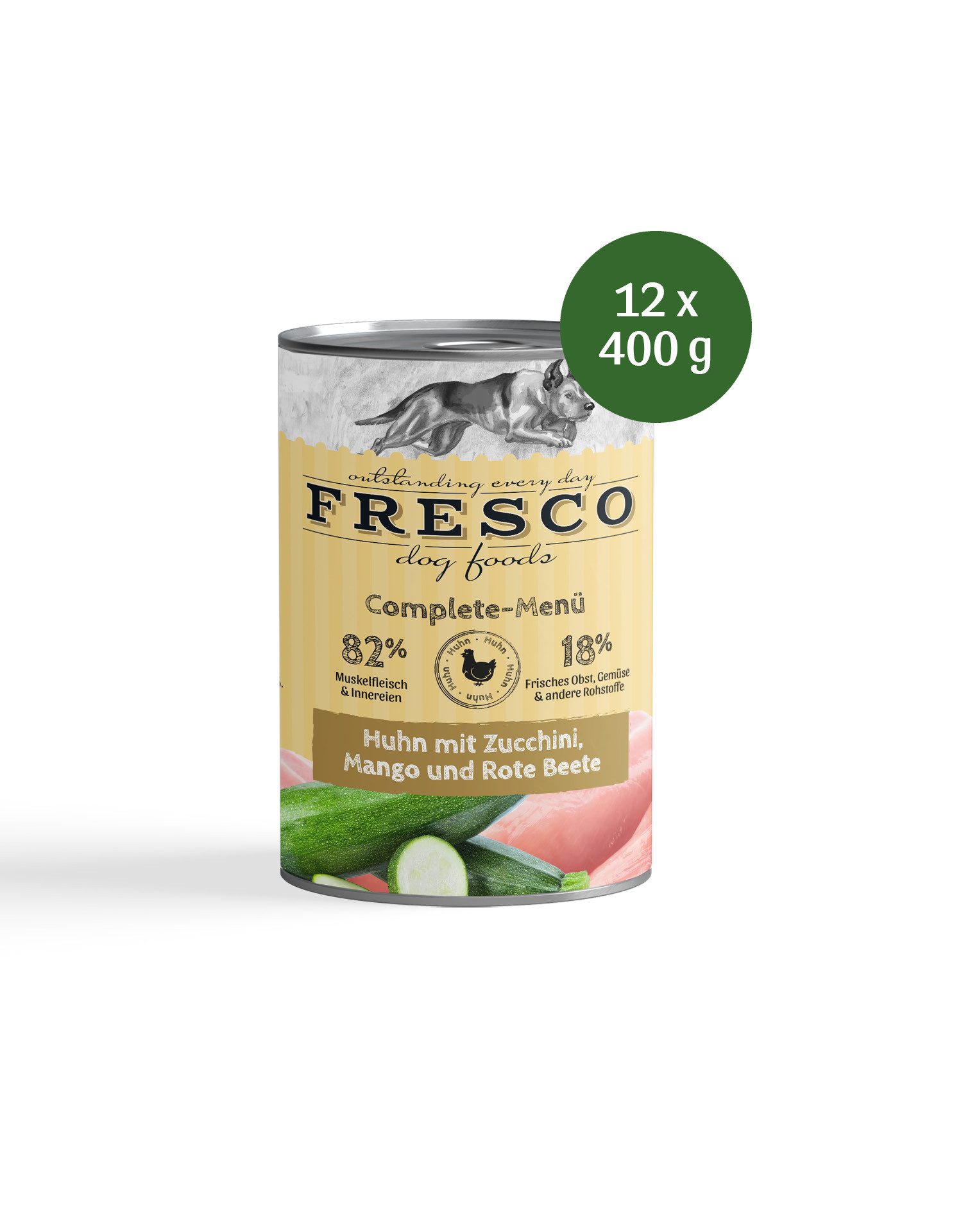 Fresco Dog NassBarf Premium Hundefutter 12x400g, Huhn mit Zucchini, Mango & Rote Beete, Nassfutter für: Hunde, Getreidefrei, zuckerfrei & hochverträglich