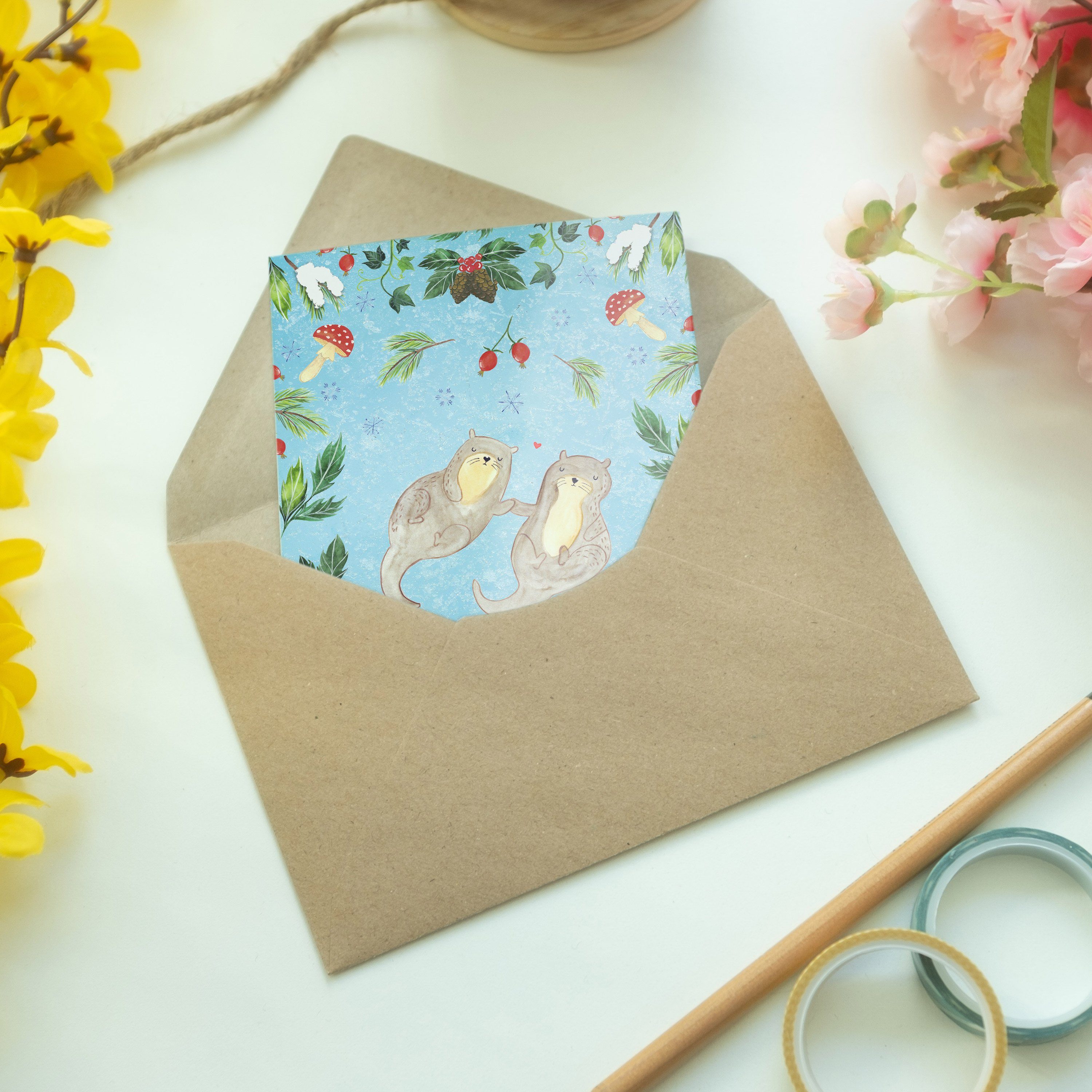 Mr. & Grußkarte - Hochzeitskarte Mrs. Glühweinstand Panda Otter Eisblau Geschenk, - Klappkarte