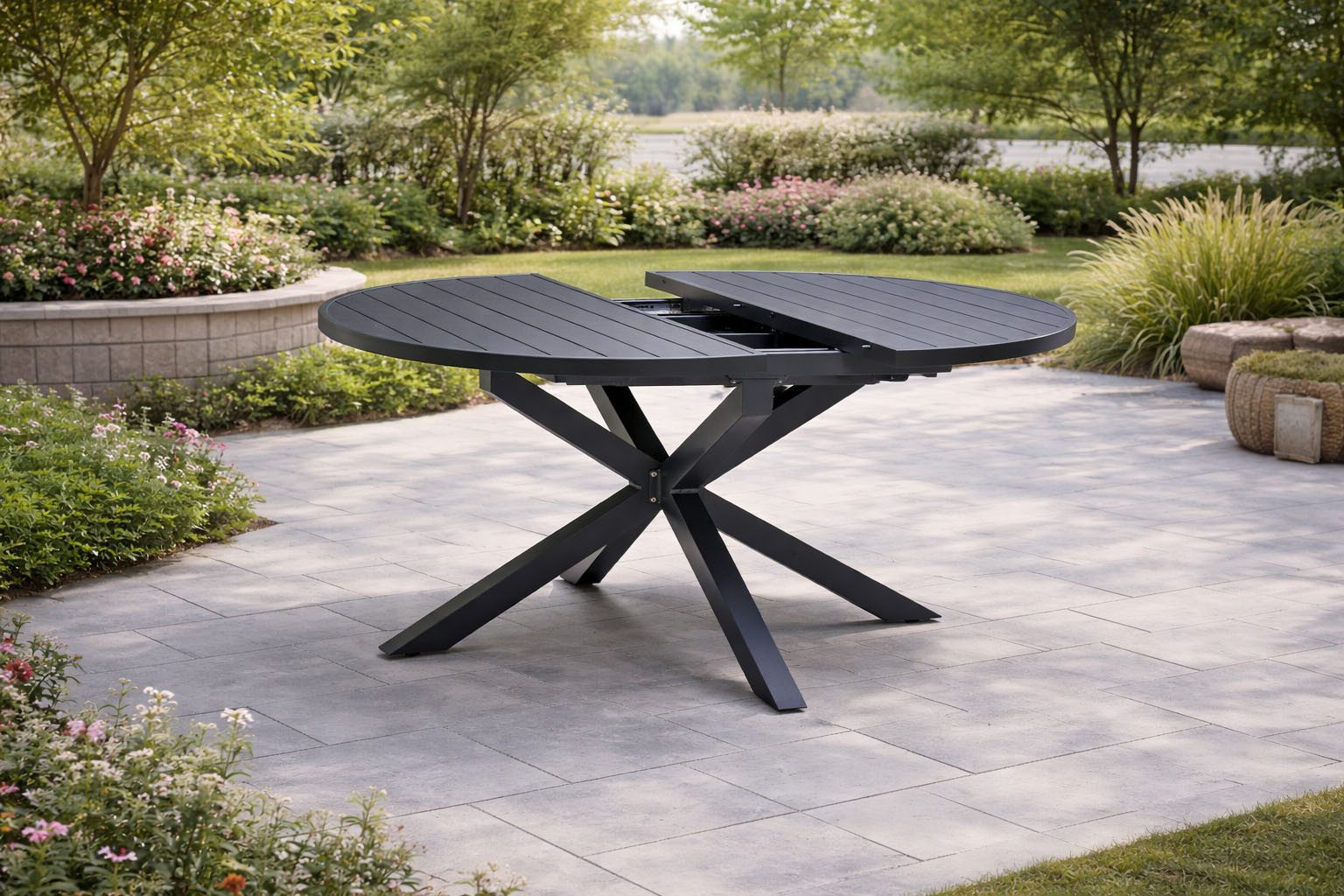 Destiny Garten-Essgruppe MOLINO ARONA Essgruppe 4 Se + Tisch Ø145/199cm, anthrazit, (Set, 4 Sessel inkl. Sitzkissen, 1 Tisch mit Synchronauszug), Aluminium, Rope