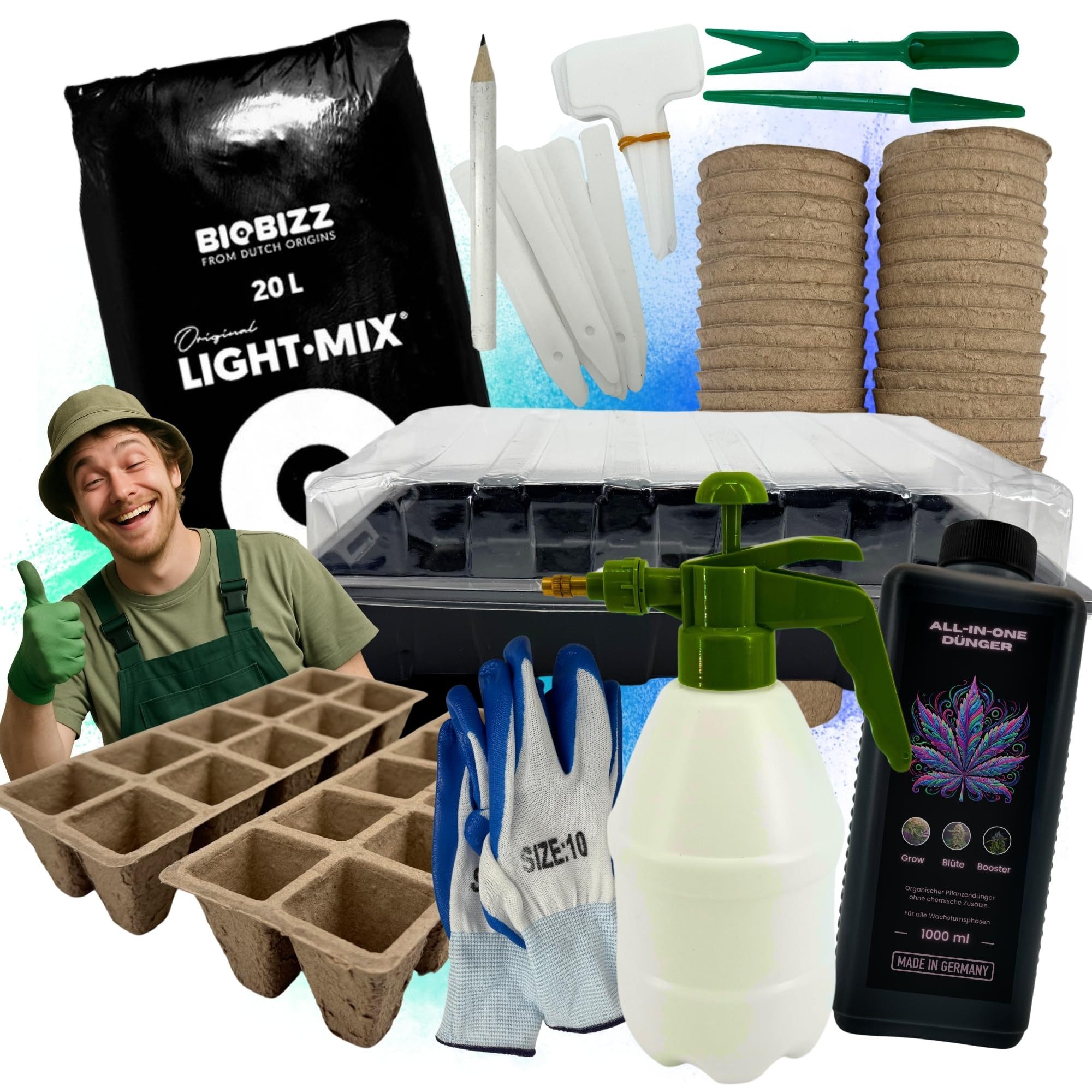 Anzuchttablett 71 Teile Anzucht Komplett Set für Growbox Grow Starter Set Erde Dünger