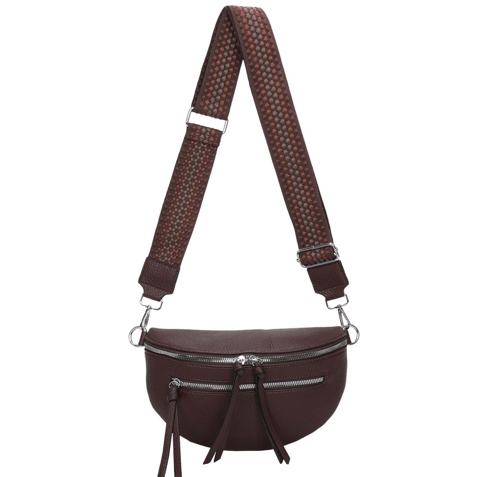 EAAKIE Gürteltasche Bauchtasche Umhängetasche Crossbody-Bag Hüfttasche Kunstleder Italy-De, als Schultertasche, CrossOver, Umhängetasche tragbar CHOCOLATE