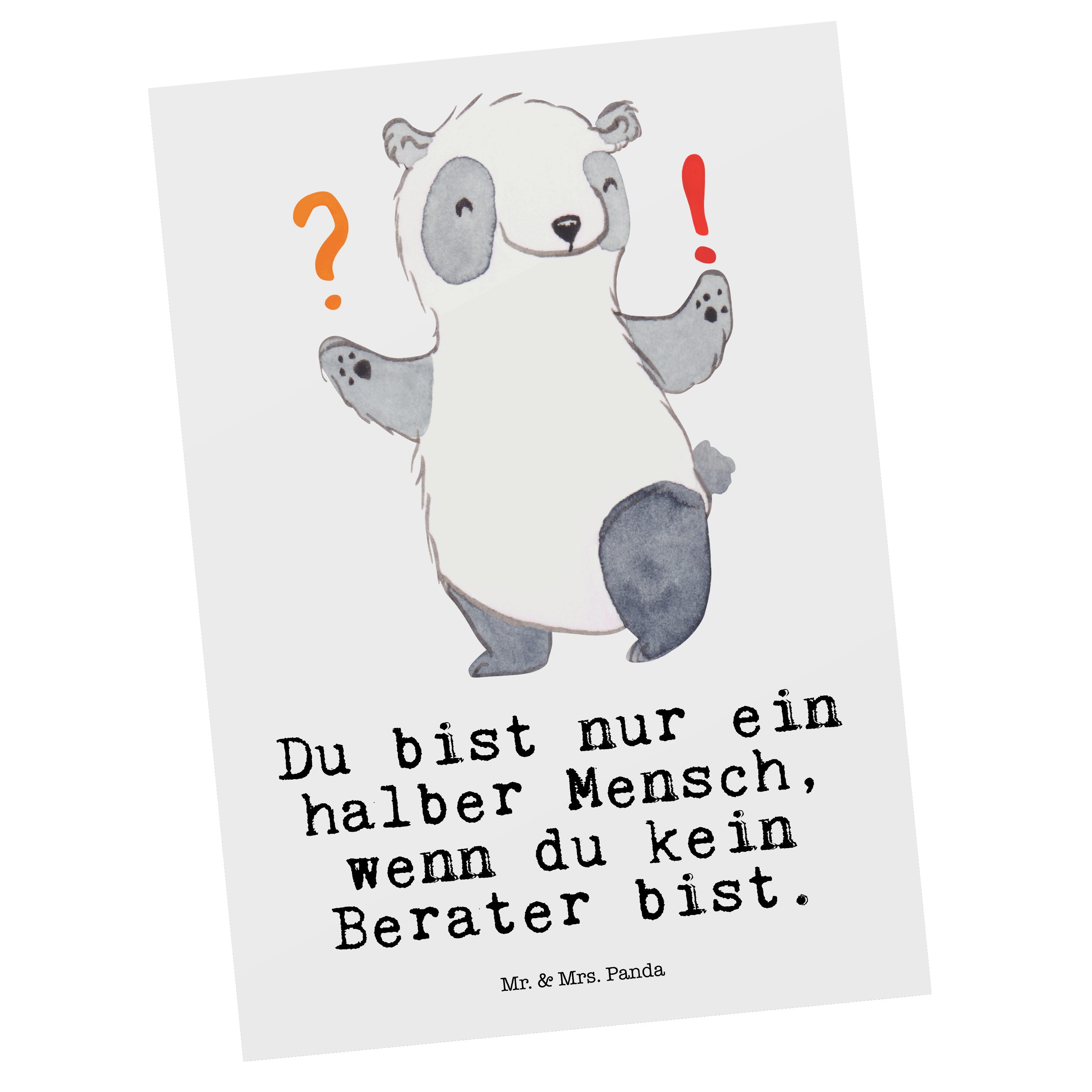 Mr. & Mrs. Panda Postkarte Berater mit Herz - Weiß - Geschenk, Grußkarte, Kollegin, Ansichtskart